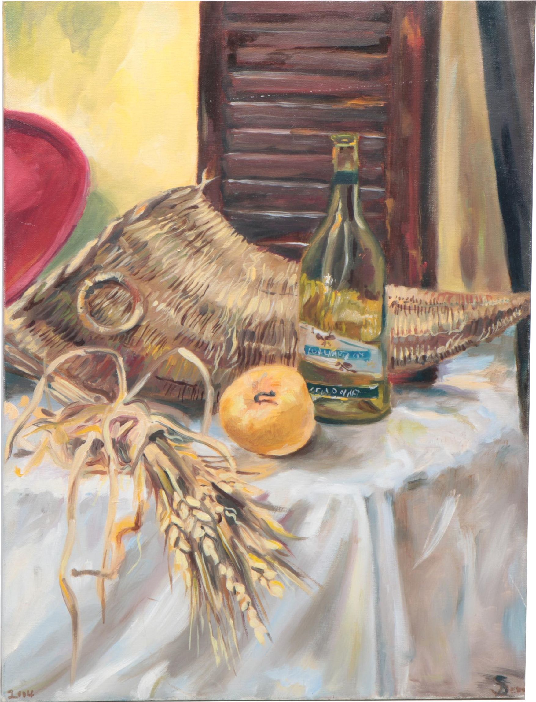 Still Life Oil Painting of Wine and Cornucopia, 2004