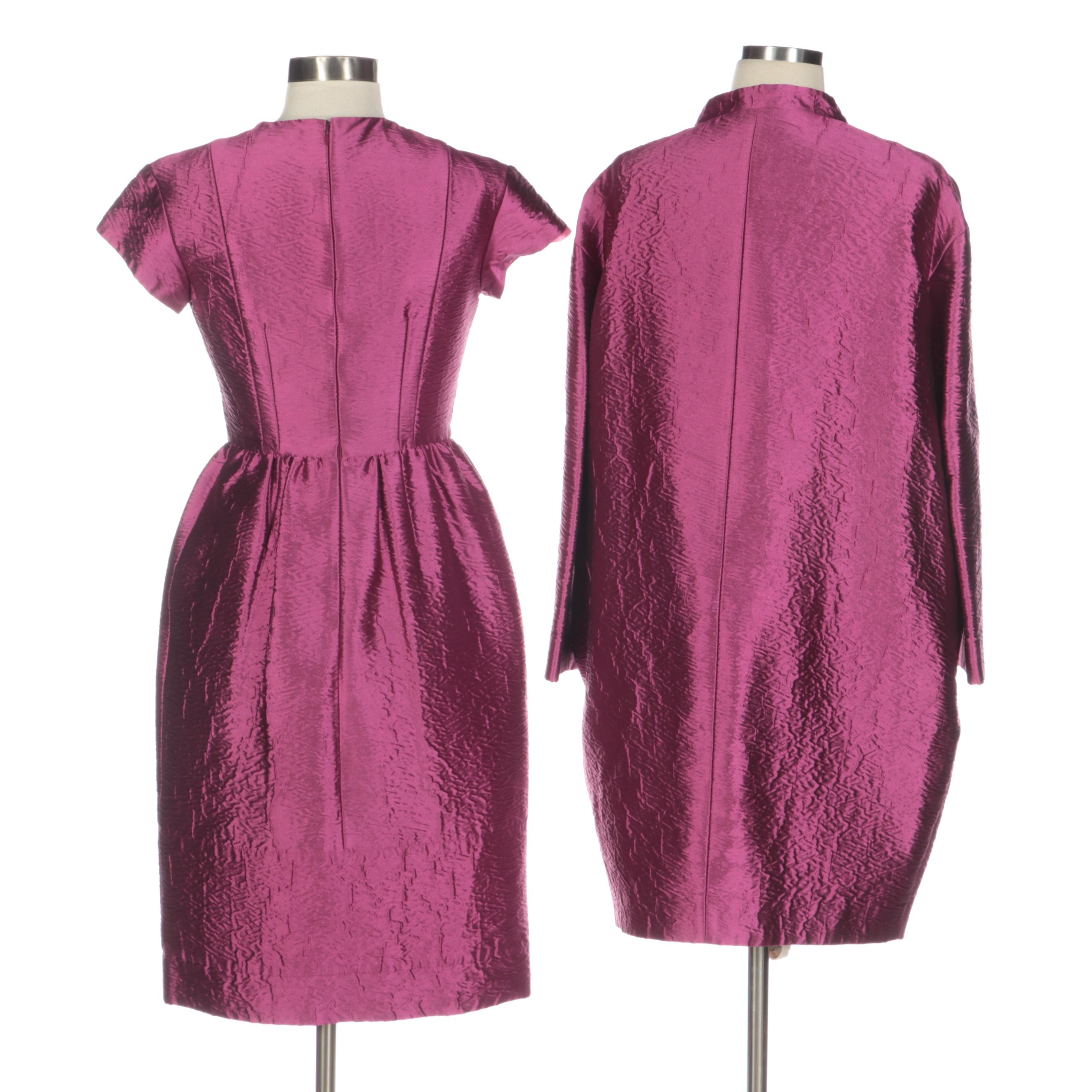 Prada Cap-Sleeve Bow Dress and Button-Front Jacket in Crushed Wool-Silk Taffeta