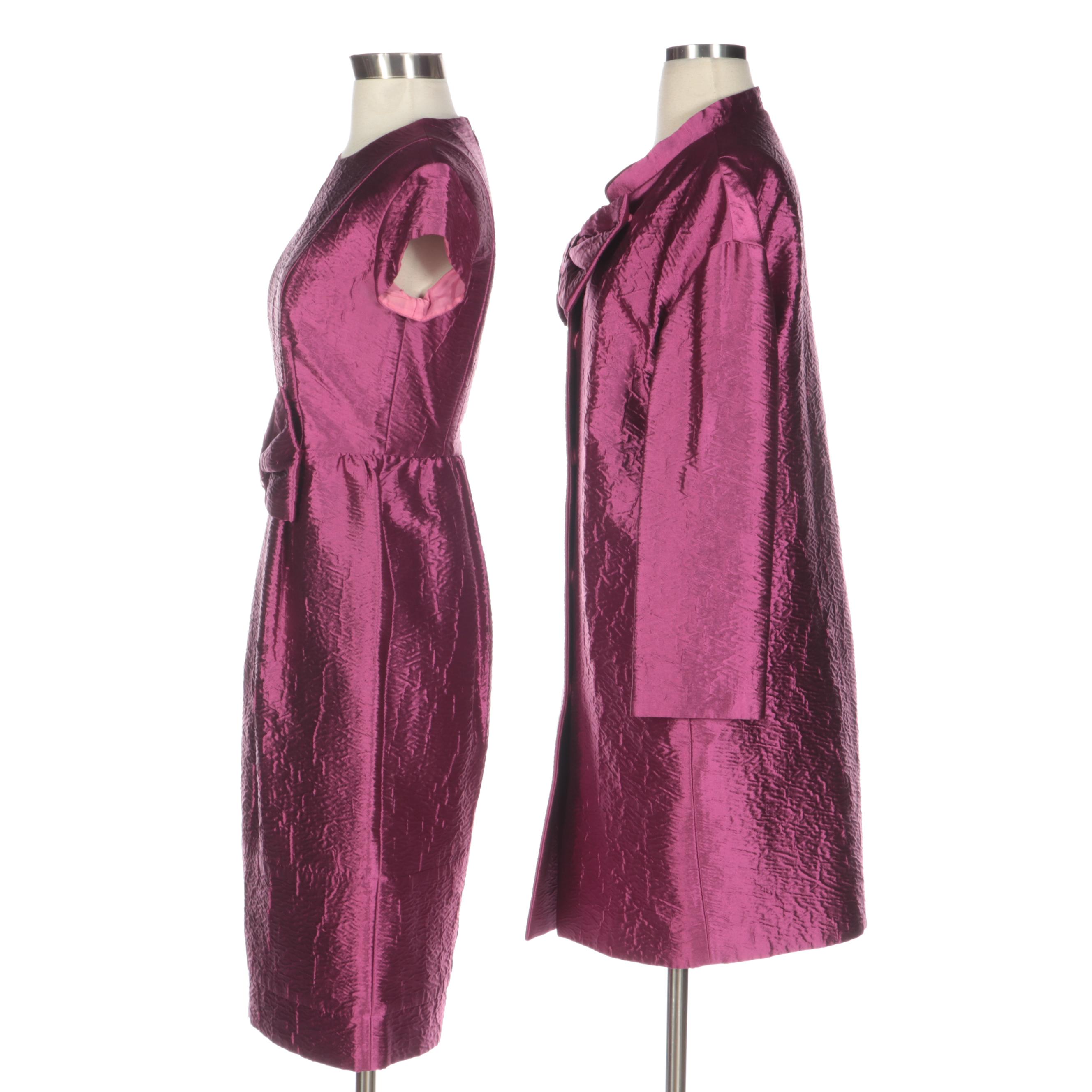 Prada Cap-Sleeve Bow Dress and Button-Front Jacket in Crushed Wool-Silk Taffeta