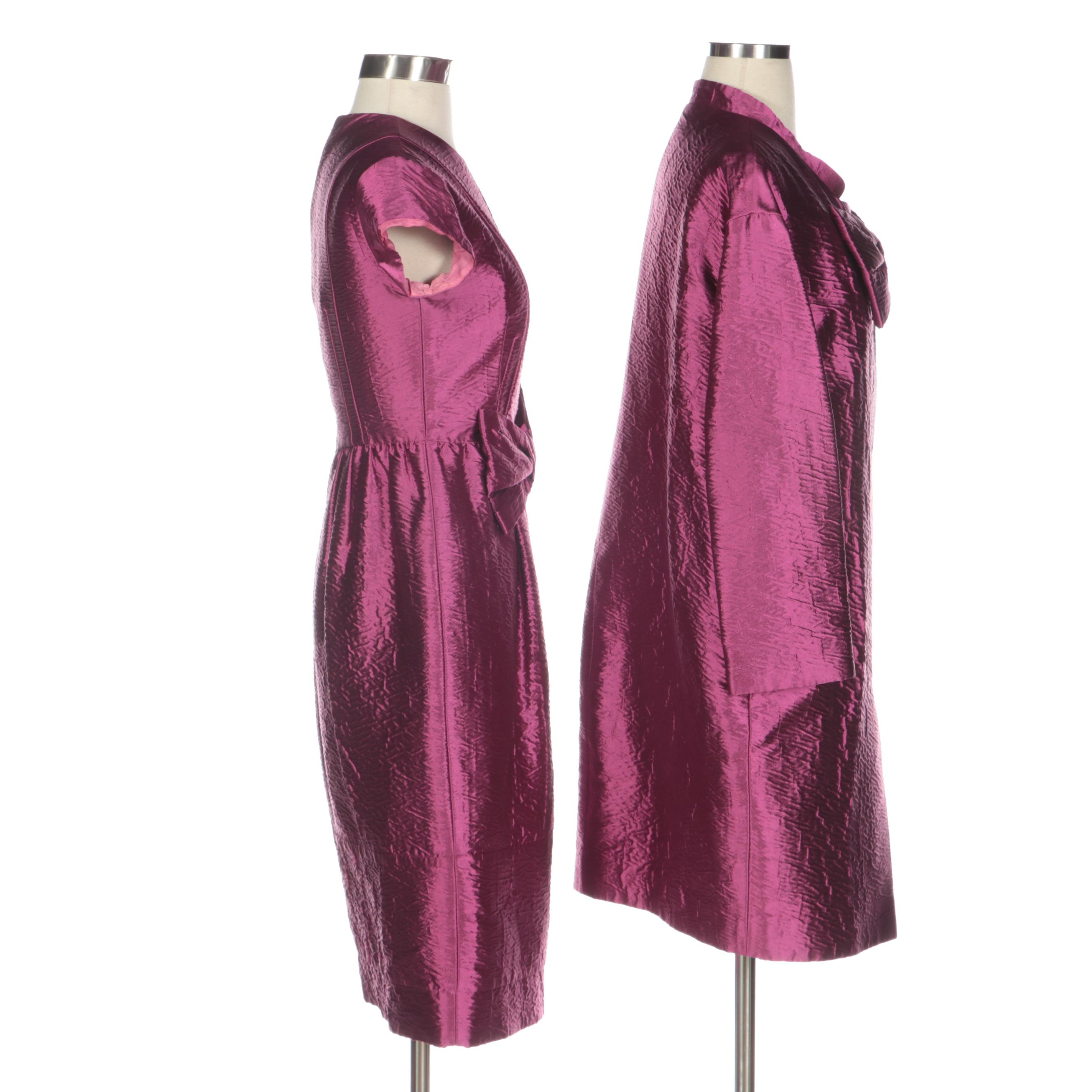 Prada Cap-Sleeve Bow Dress and Button-Front Jacket in Crushed Wool-Silk Taffeta