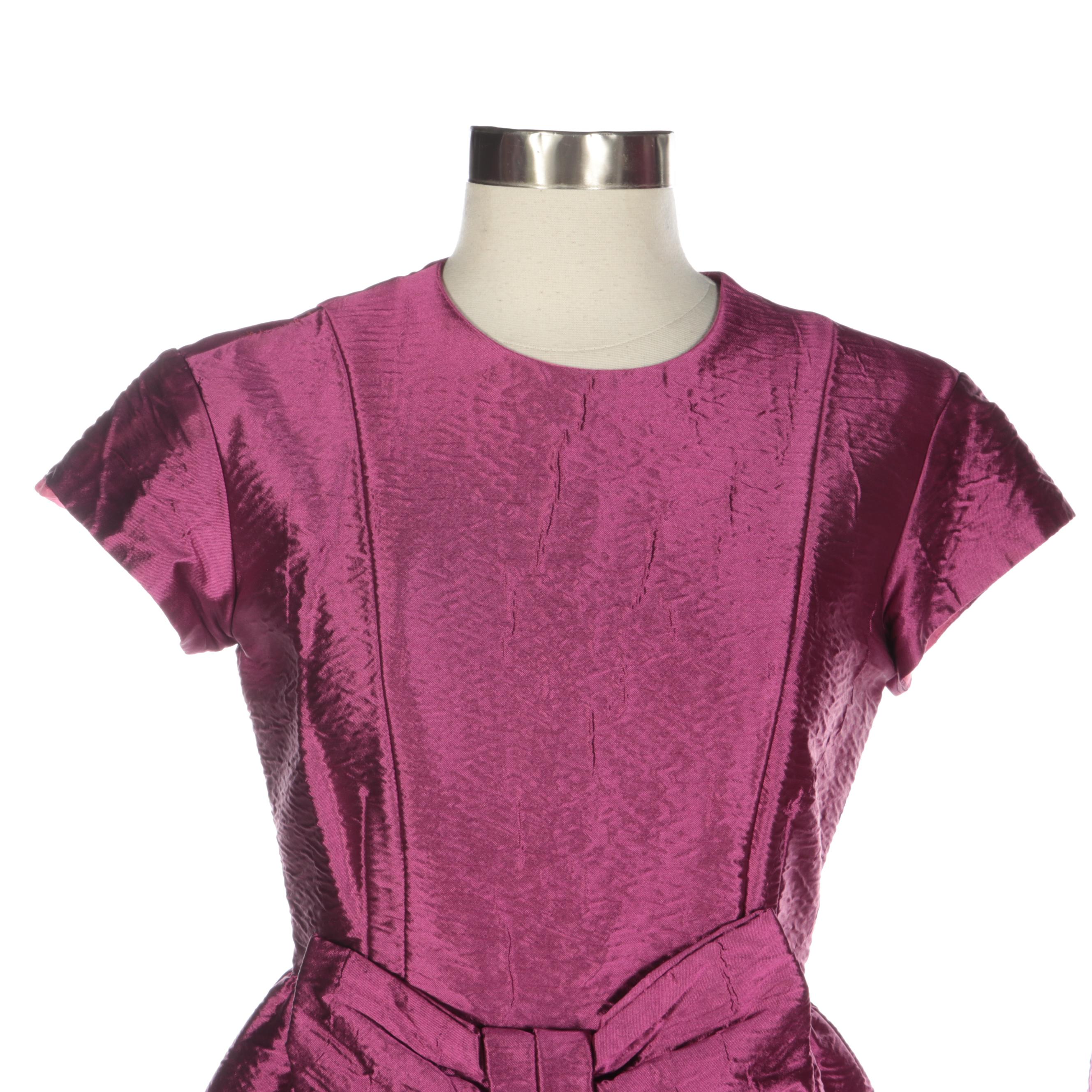 Prada Cap-Sleeve Bow Dress and Button-Front Jacket in Crushed Wool-Silk Taffeta