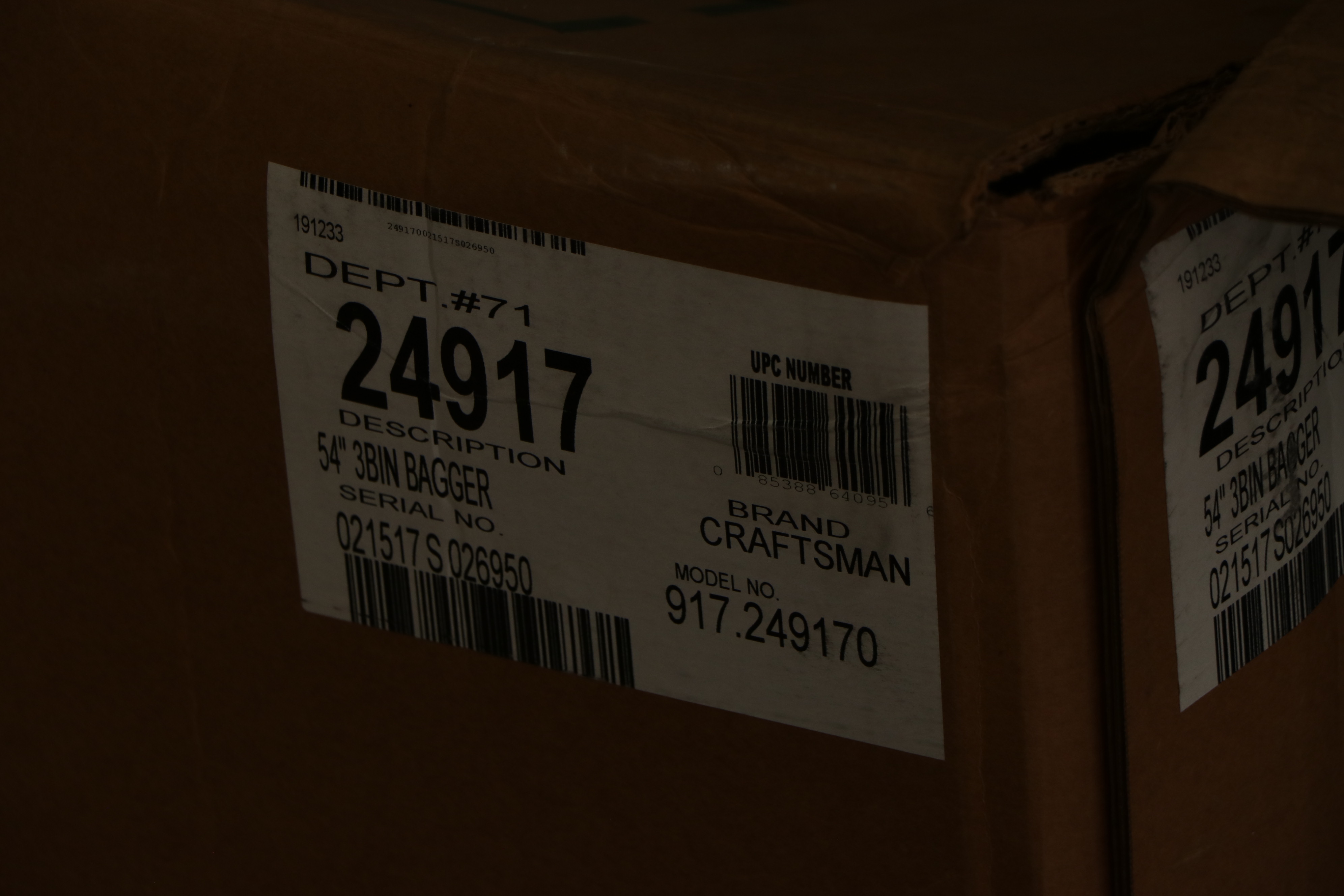 Craftsman 917 Series 54" Three-Bin Bagger Grass Catcher