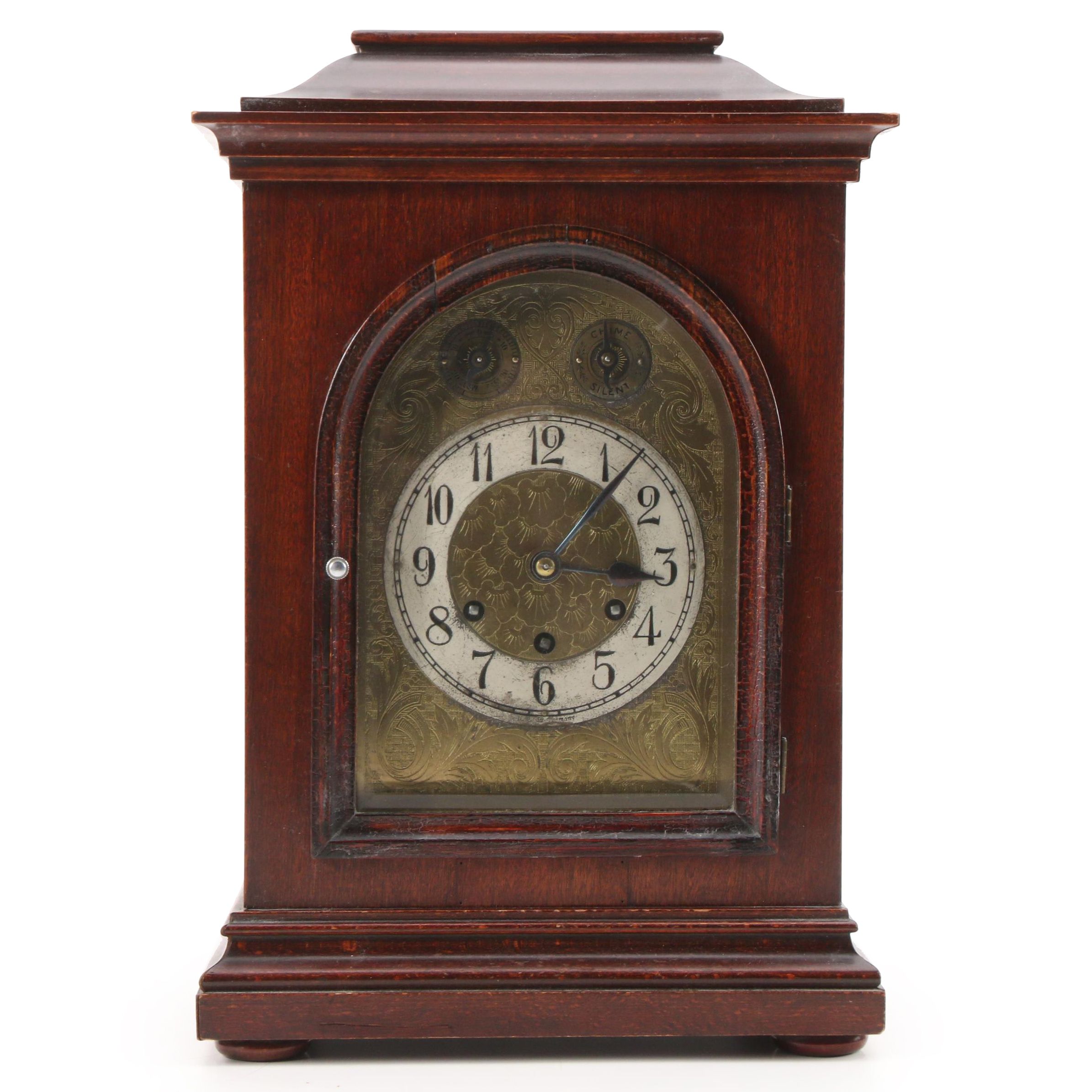 Kuehl and Gustav Becker Mahogany Mantel Clock with Brass Face, Early 20th C.