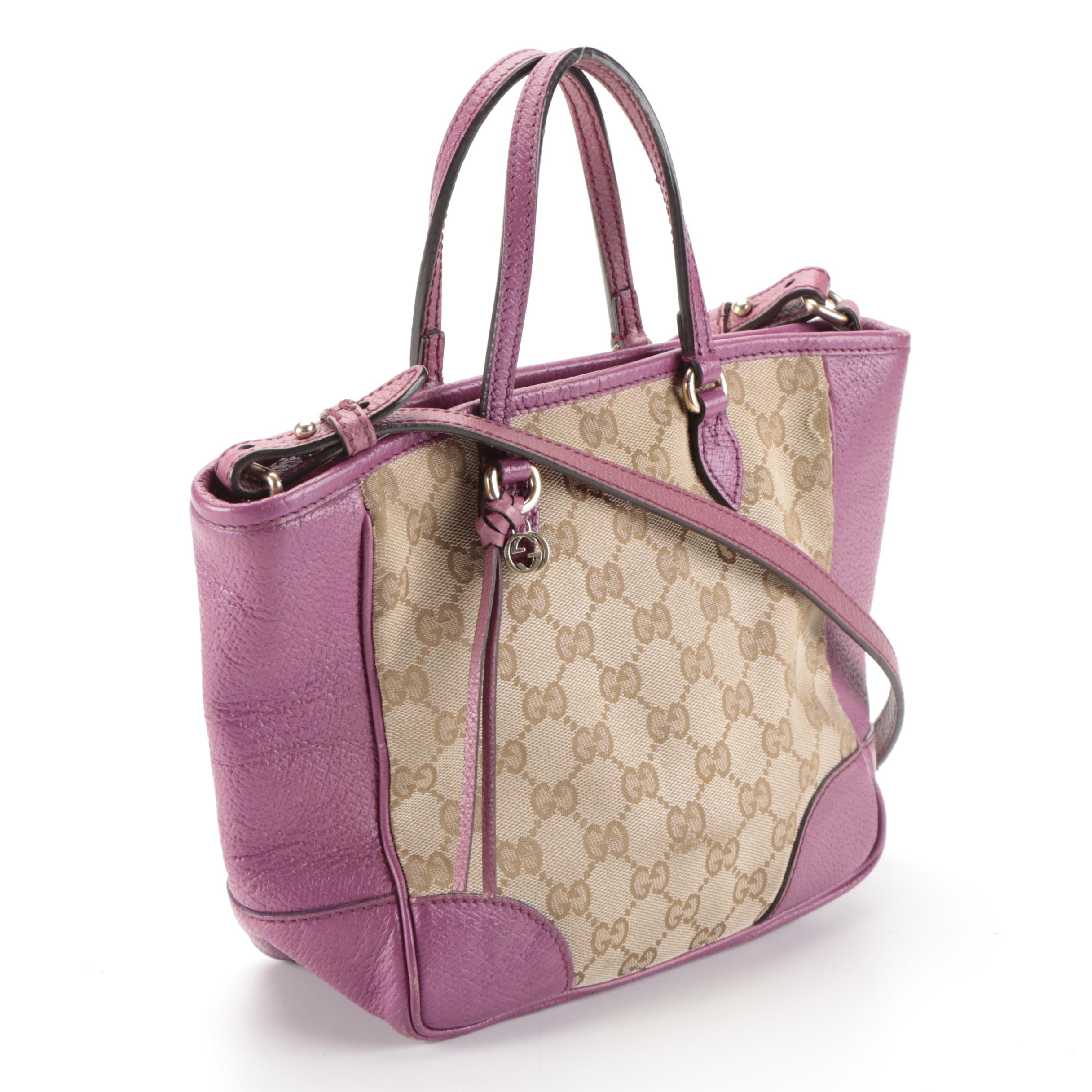 Gucci Bree Mini Convertible Tote Bag in GG Canvas and Violet Cinghiale Leather