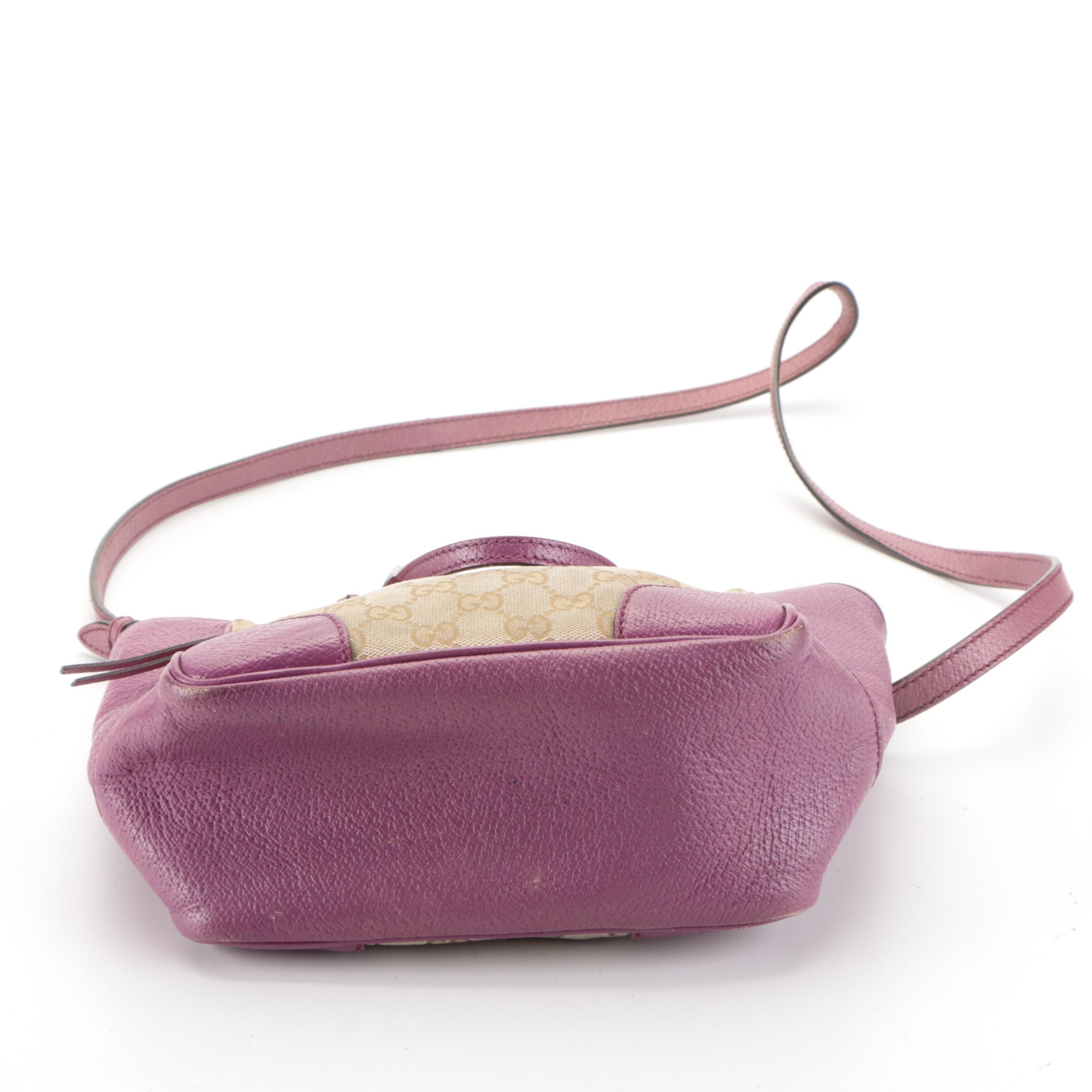 Gucci Bree Mini Convertible Tote Bag in GG Canvas and Violet Cinghiale Leather