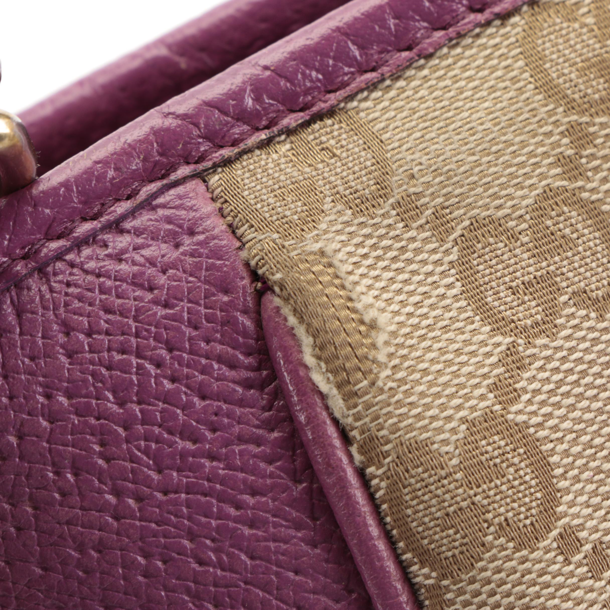 Gucci Bree Mini Convertible Tote Bag in GG Canvas and Violet Cinghiale Leather