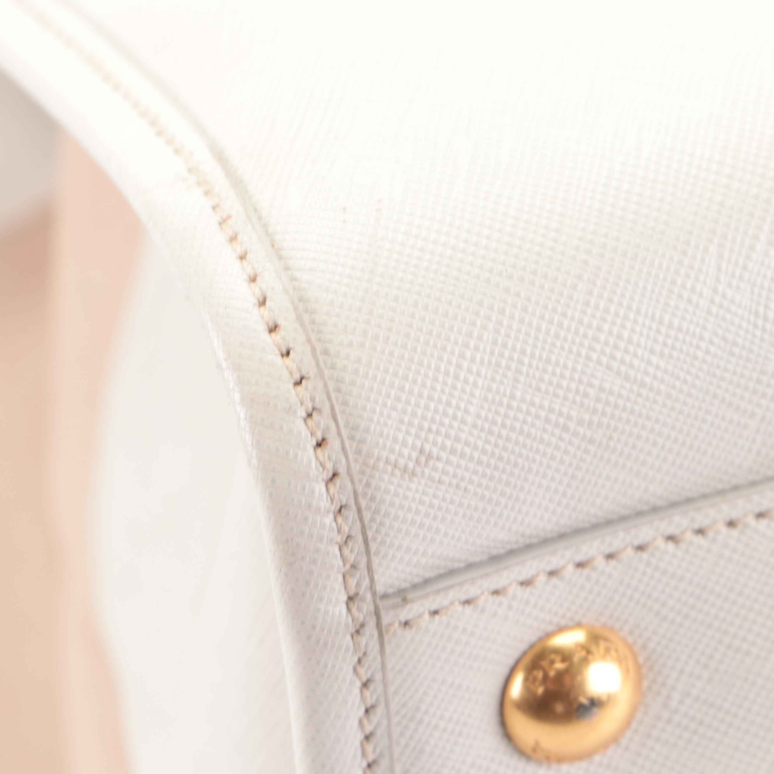 Prada Convertible Tote in Natural Canvas and White Saffiano Leather Trim