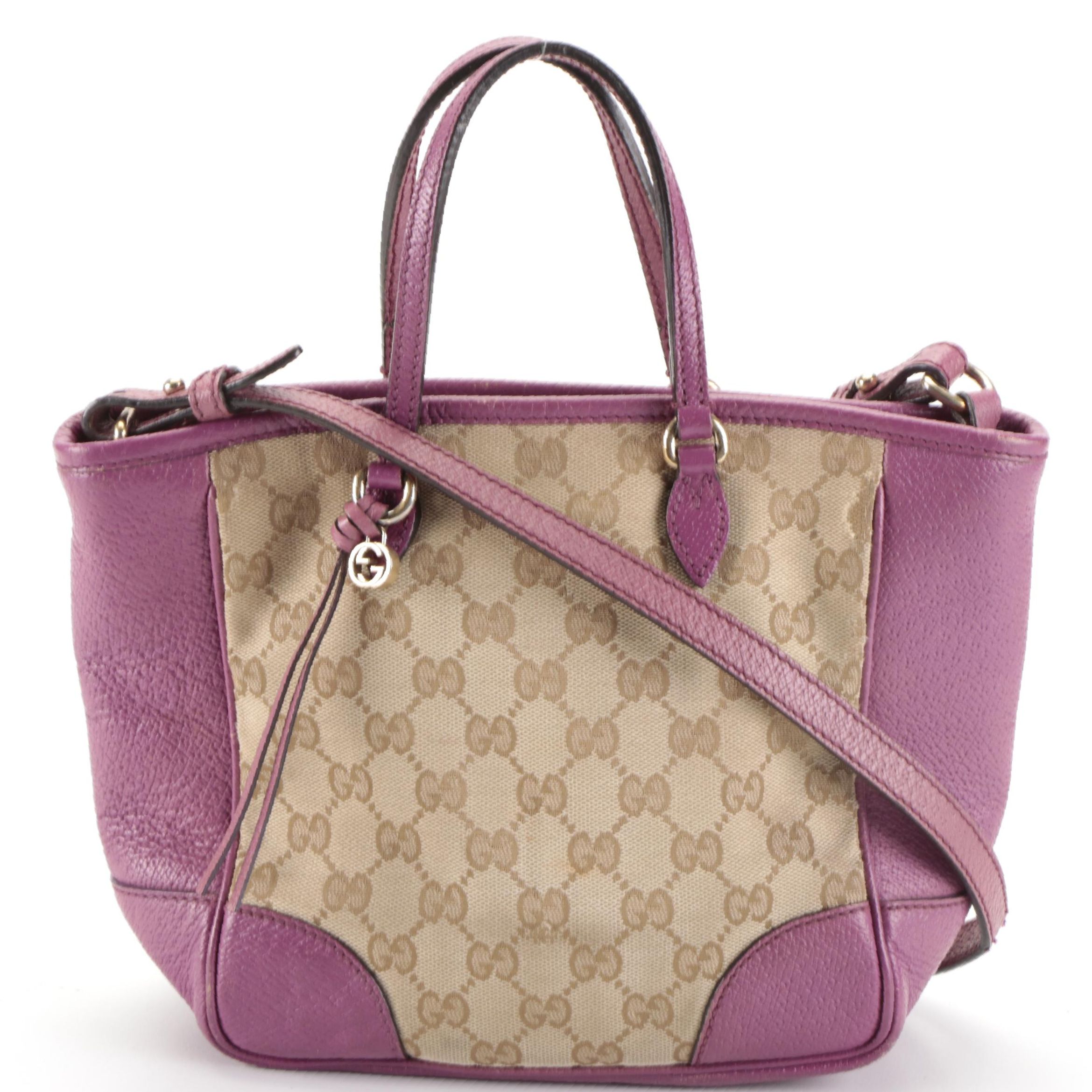 Gucci Bree Mini Convertible Tote Bag in GG Canvas and Violet Cinghiale Leather