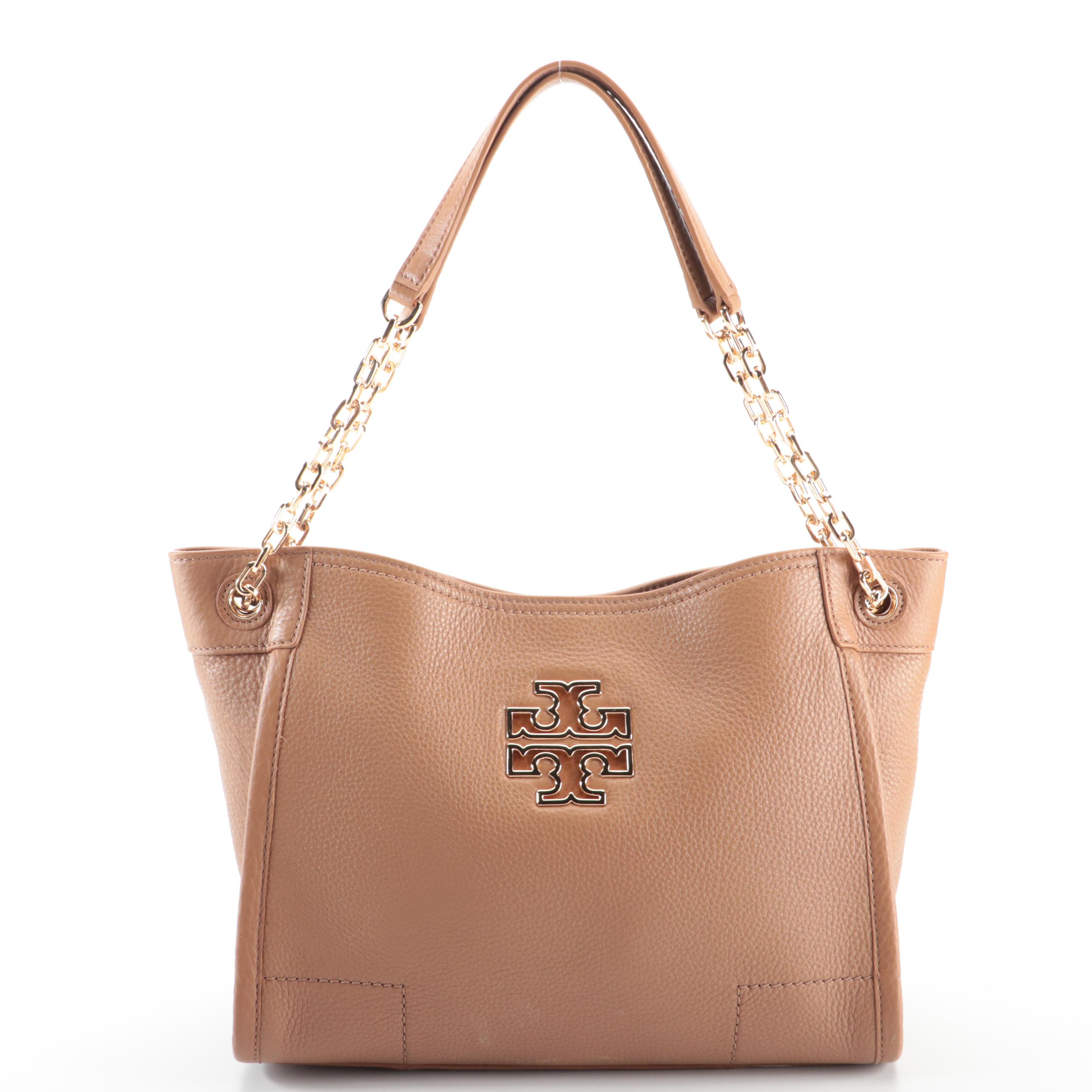 Tory Burch Shoulder Bag in Dark Tan Pebbled Leather
