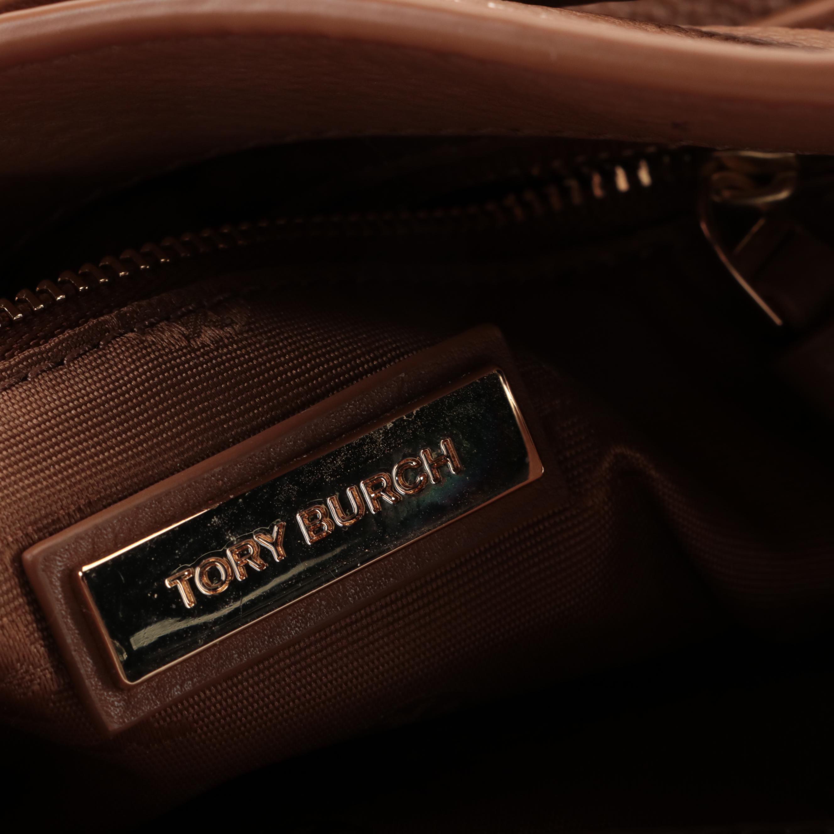 Tory Burch Shoulder Bag in Dark Tan Pebbled Leather