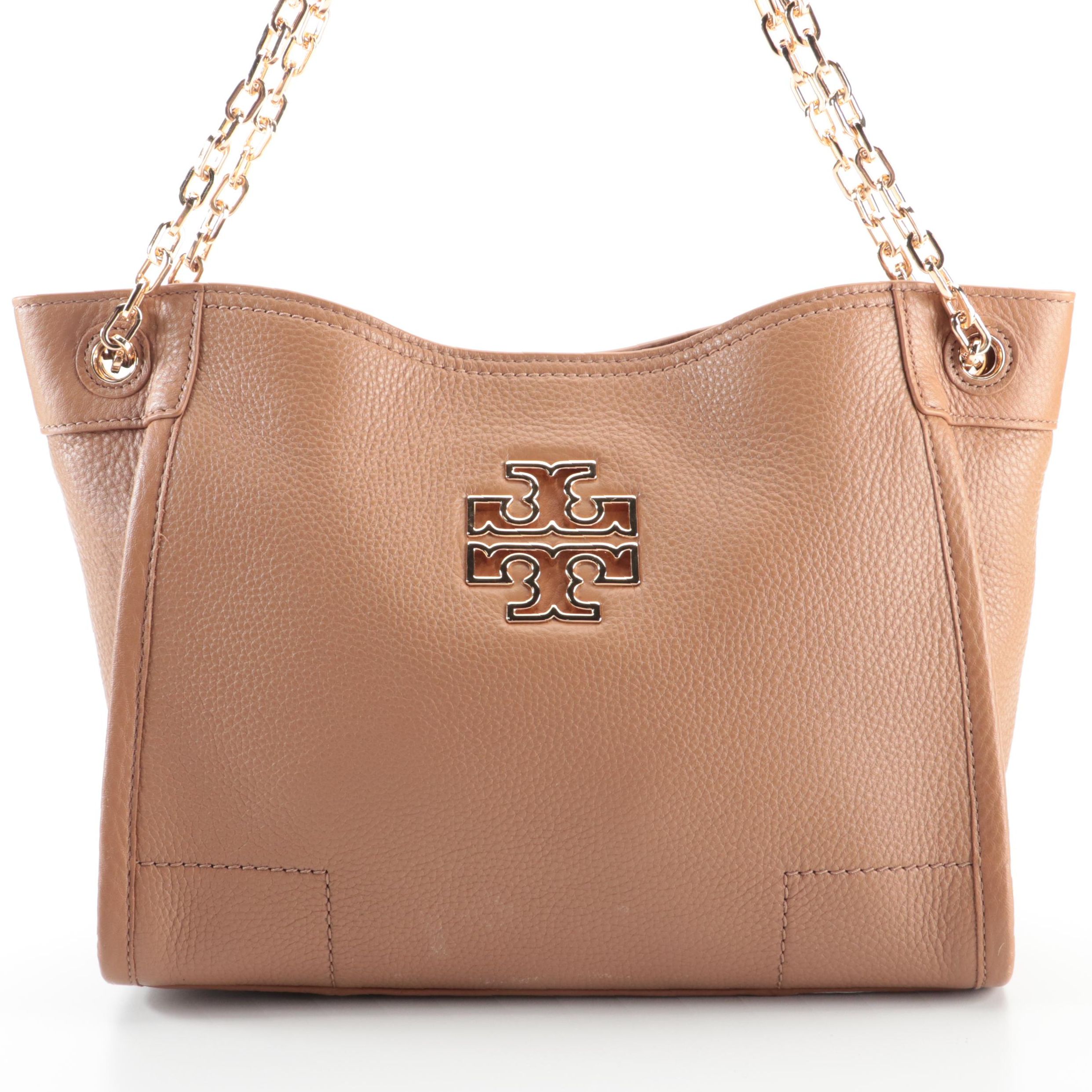 Tory Burch Shoulder Bag in Dark Tan Pebbled Leather