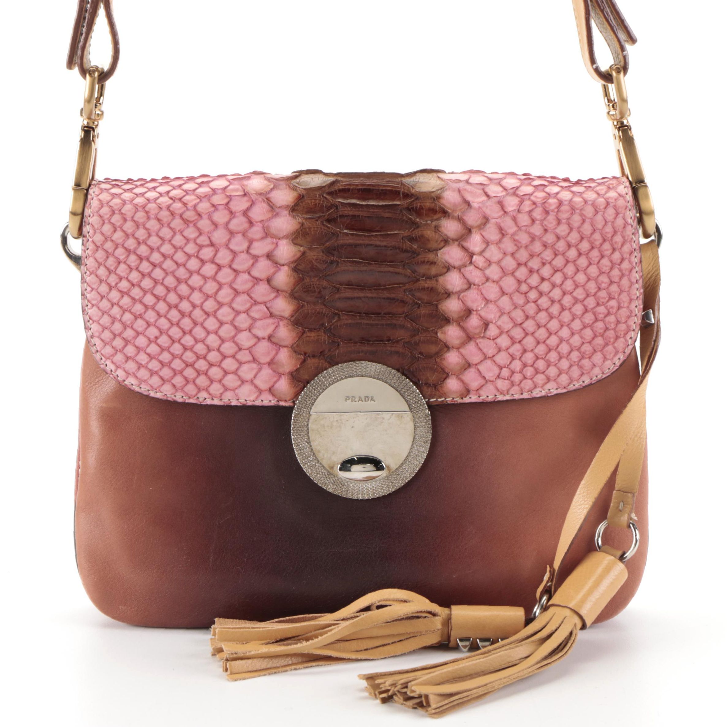 Prada Flap-Front Shoulder Bag in Ombré Python Skin and Leather