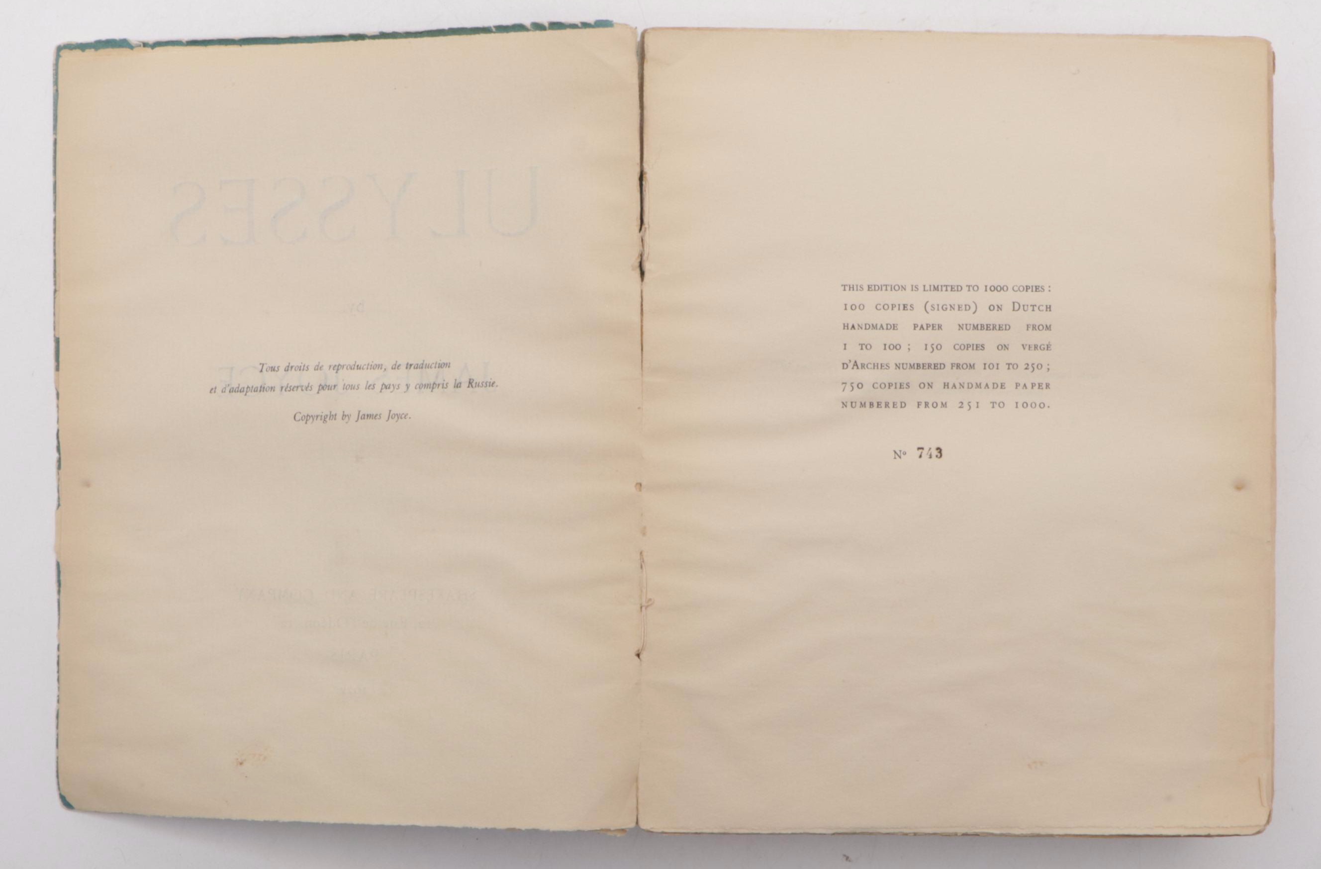 Limited First Edition "Ulysses" by James Joyce, 1922