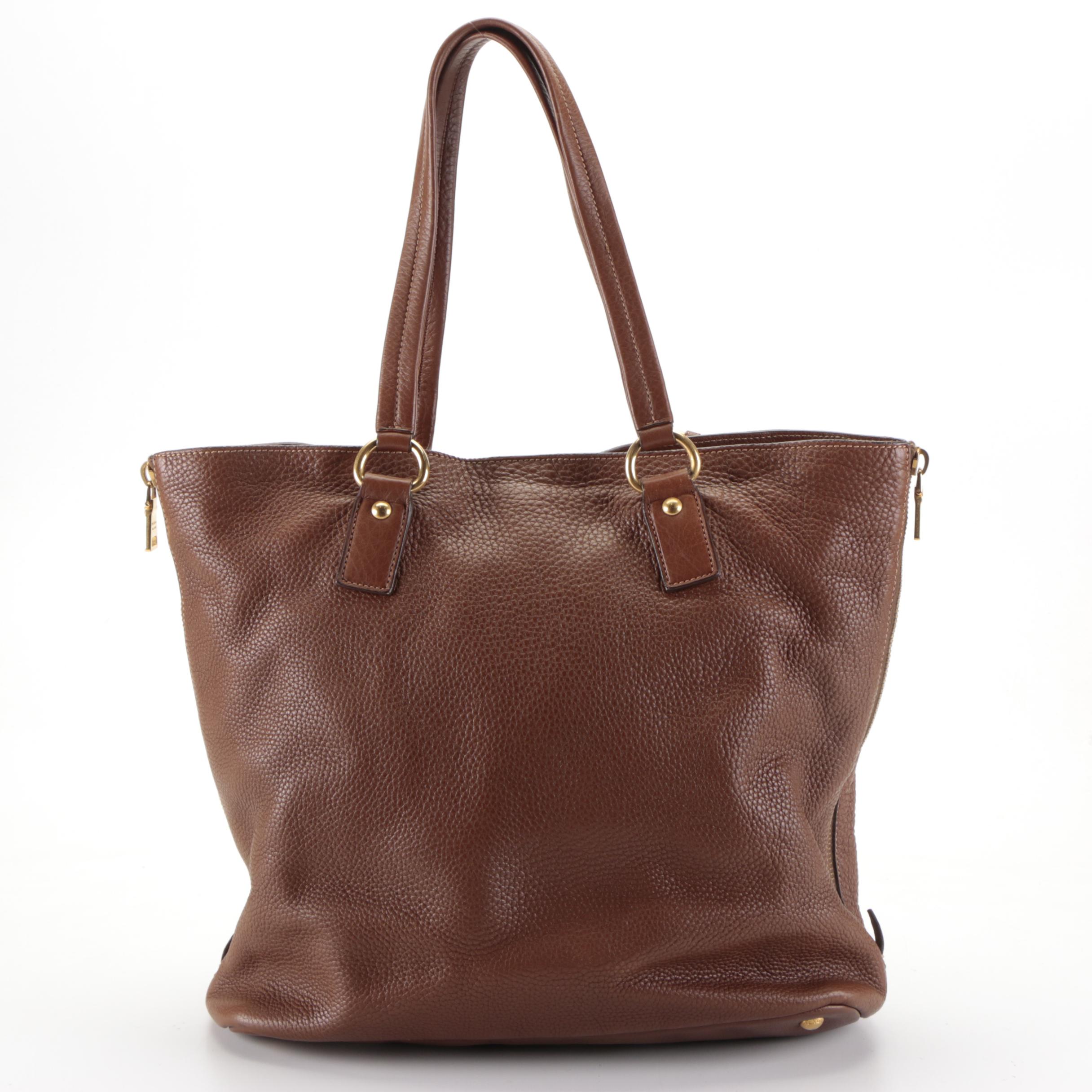Prada Vitello Daino Leather Tote in Brown