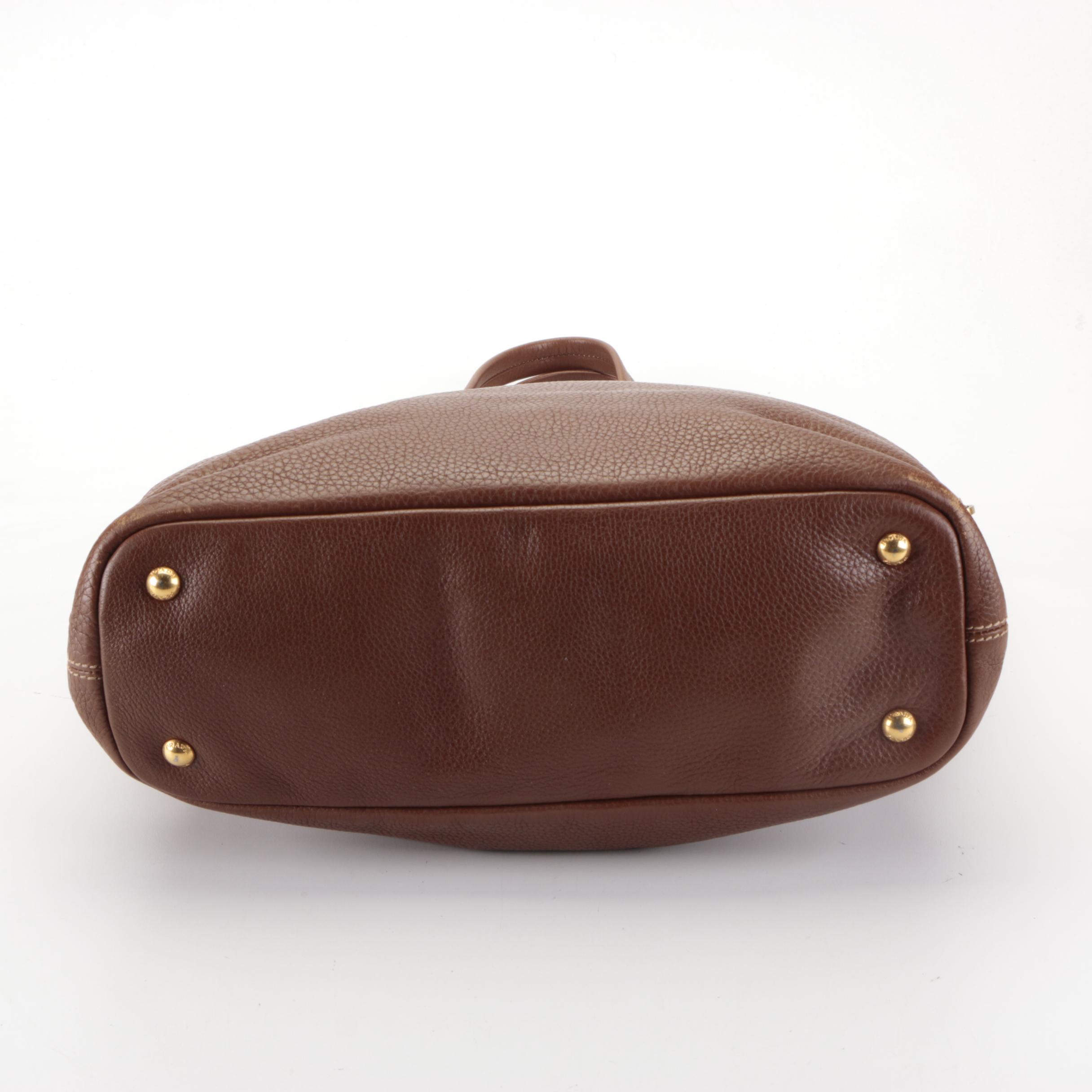 Prada Vitello Daino Leather Tote in Brown