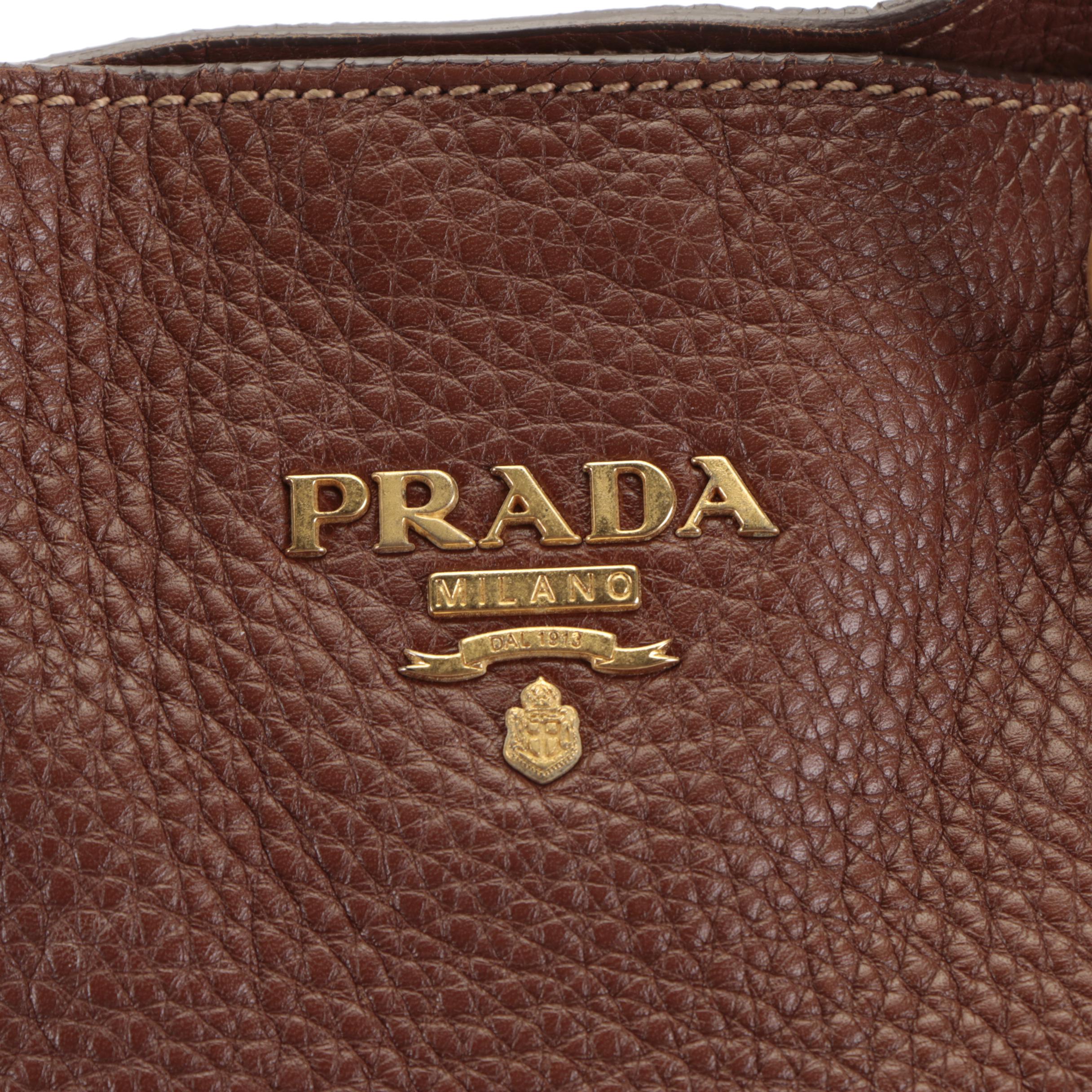 Prada Vitello Daino Leather Tote in Brown