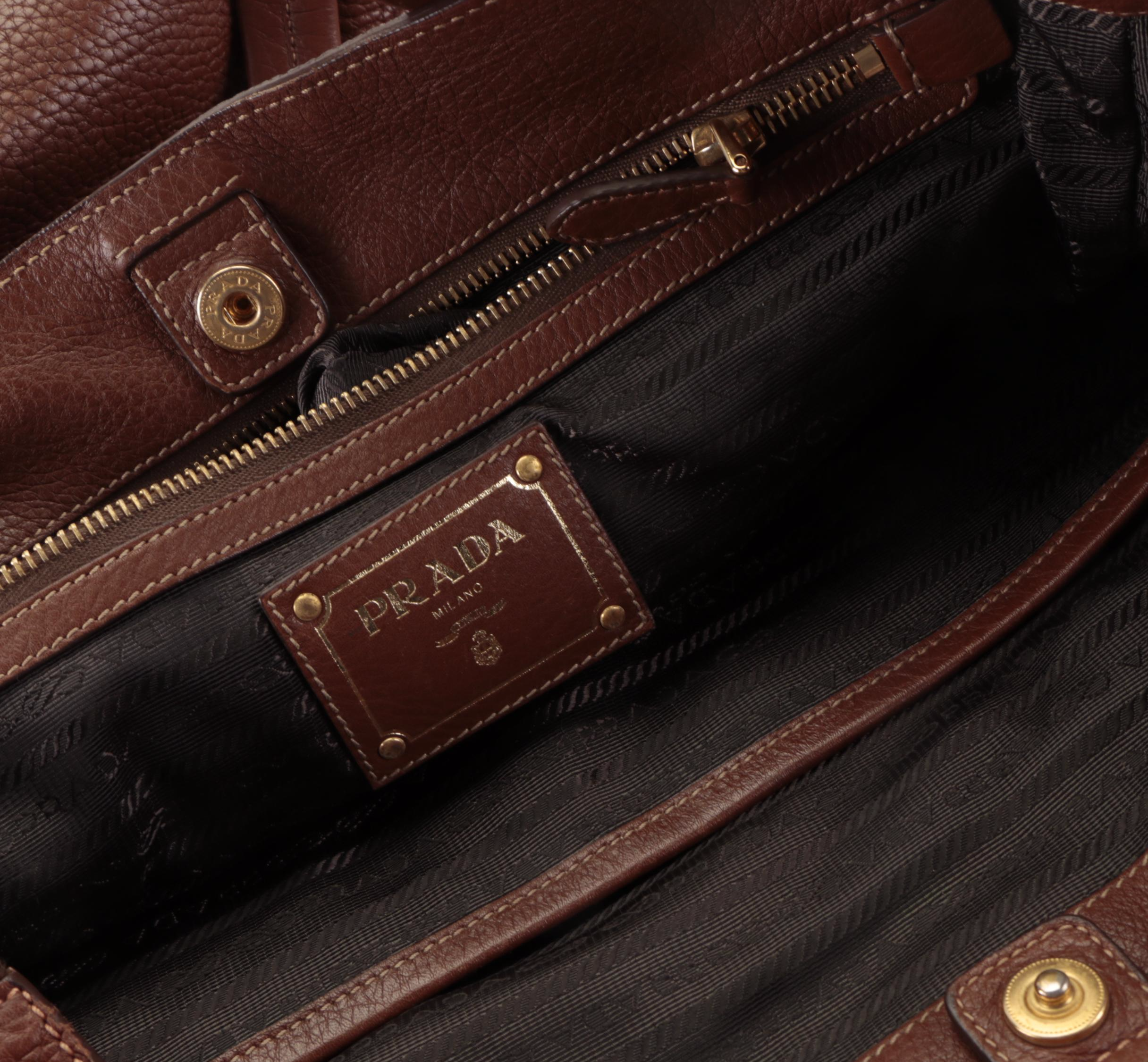 Prada Vitello Daino Leather Tote in Brown