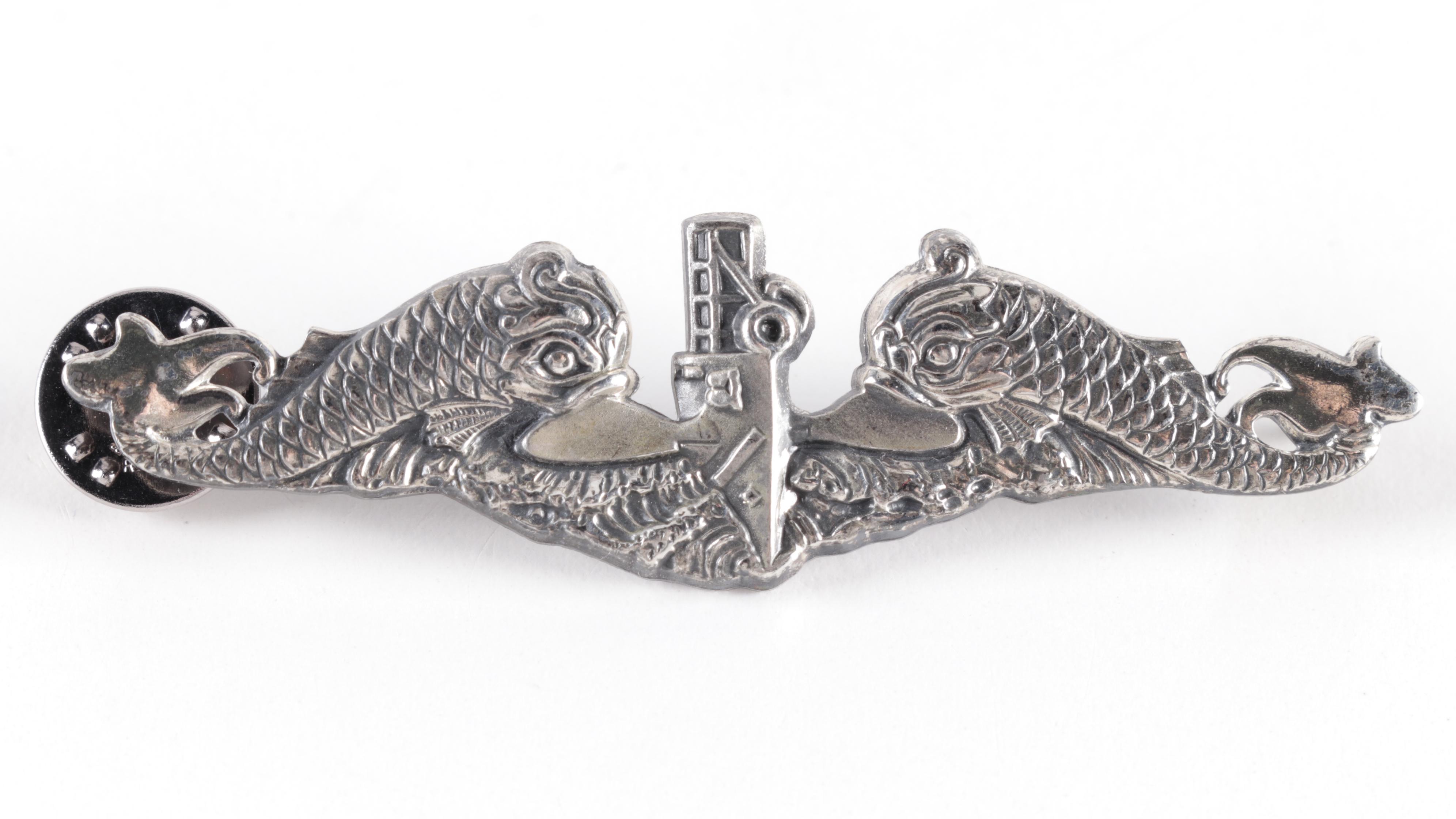 Native American Broadcloth Dance Suit and Pin with Sterling Naval Insignia