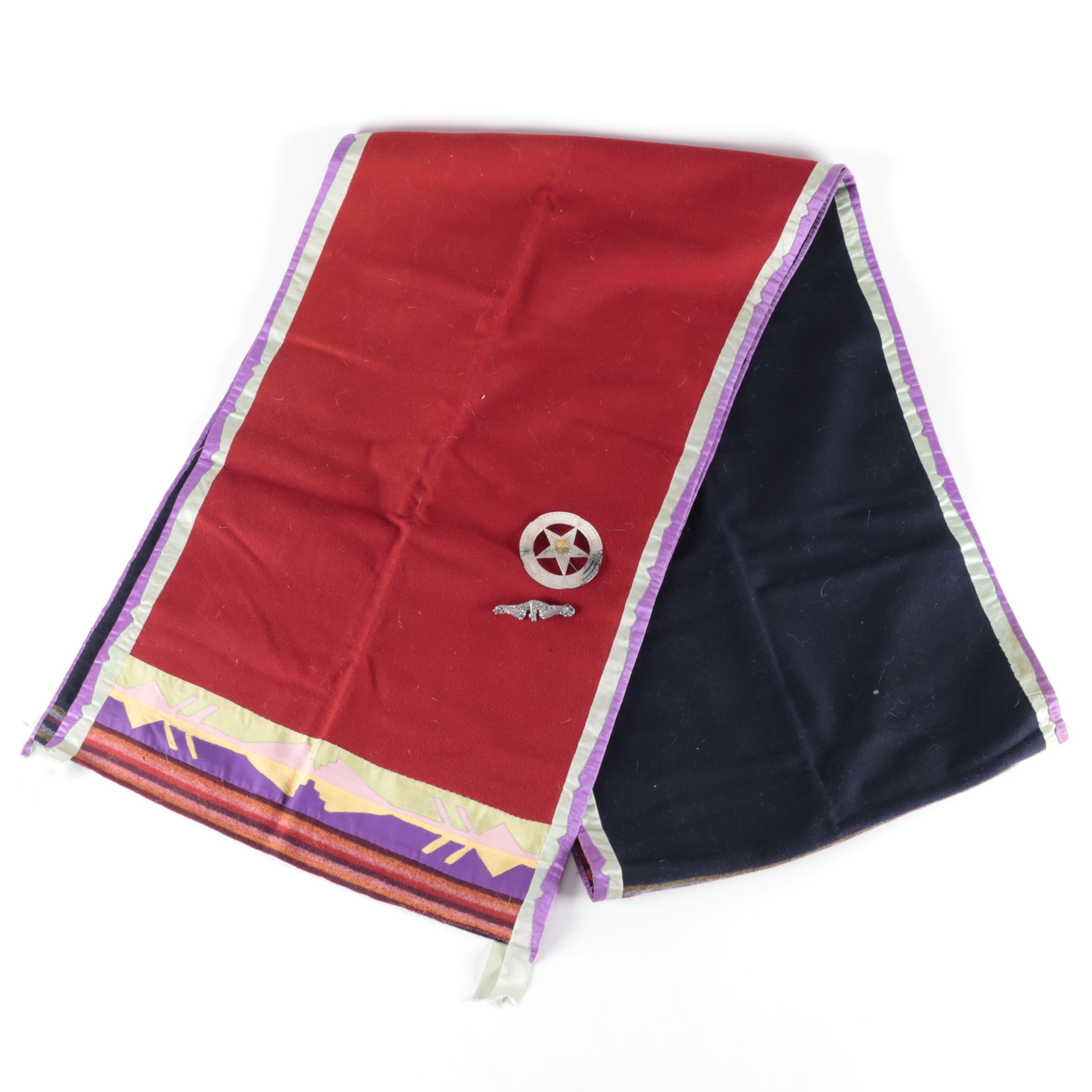 Native American Broadcloth Dance Suit and Pin with Sterling Naval Insignia