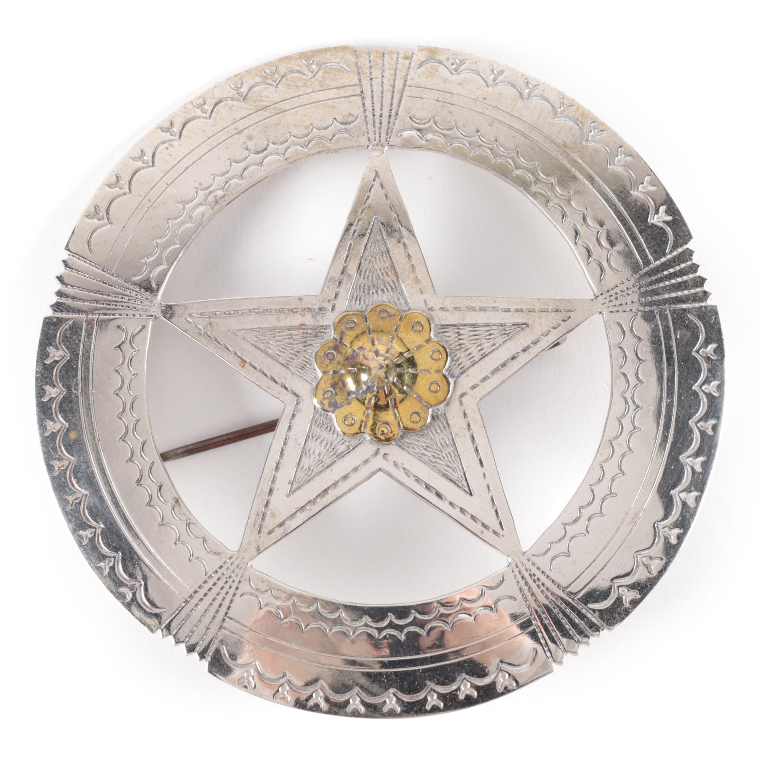 Native American Broadcloth Dance Suit and Pin with Sterling Naval Insignia