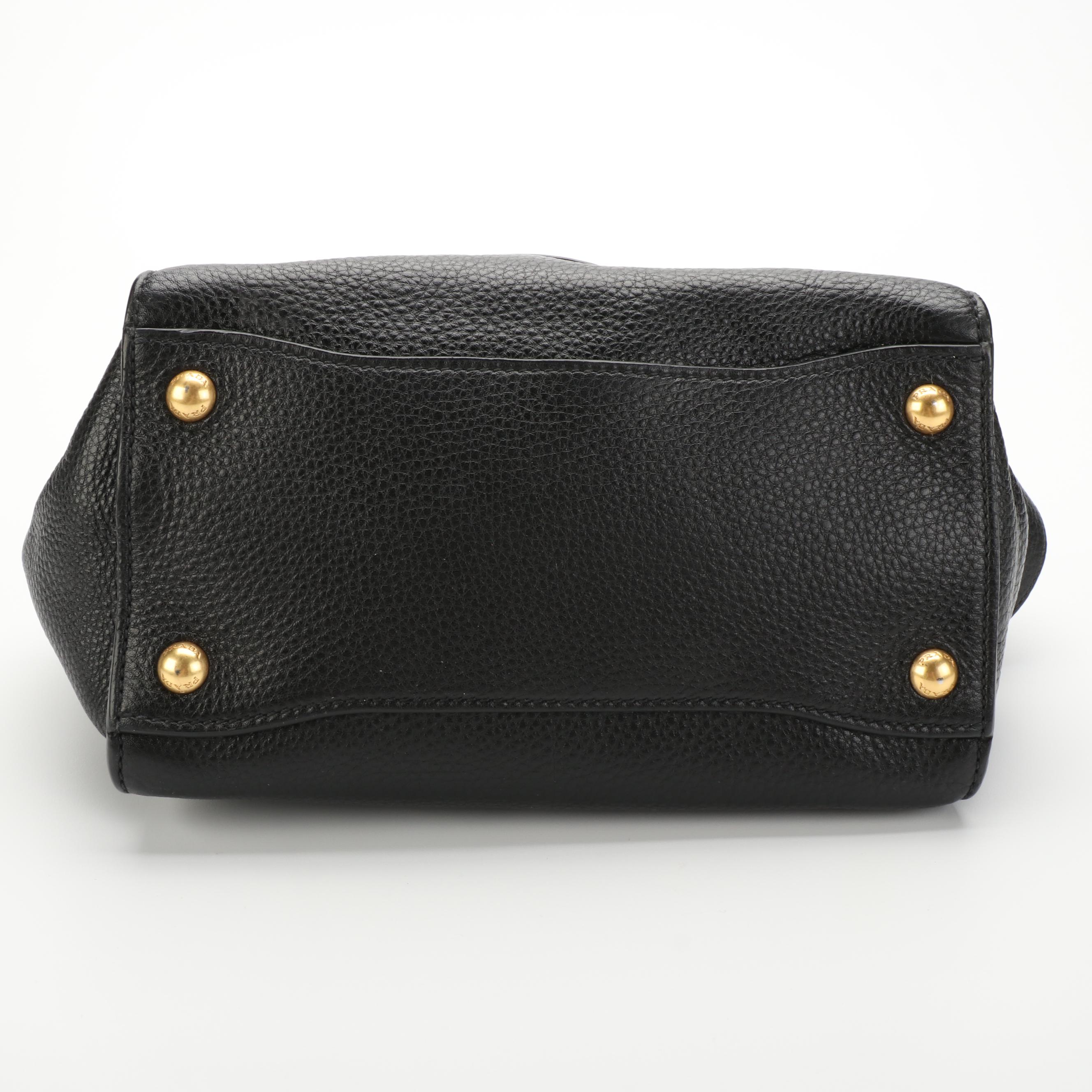 Prada Pattina Black Vitello Daino Convertible Shoulder Bag