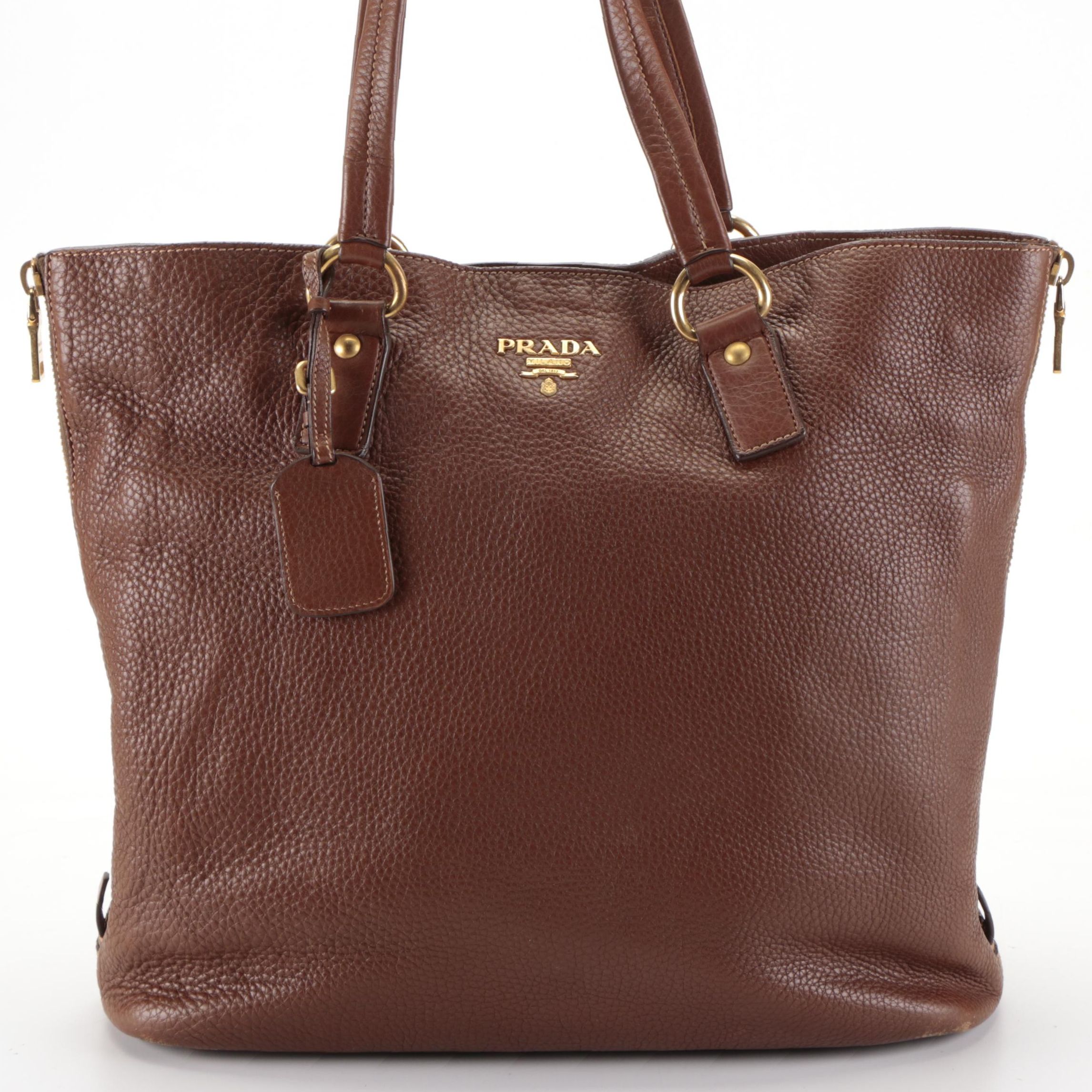 Prada Vitello Daino Leather Tote in Brown