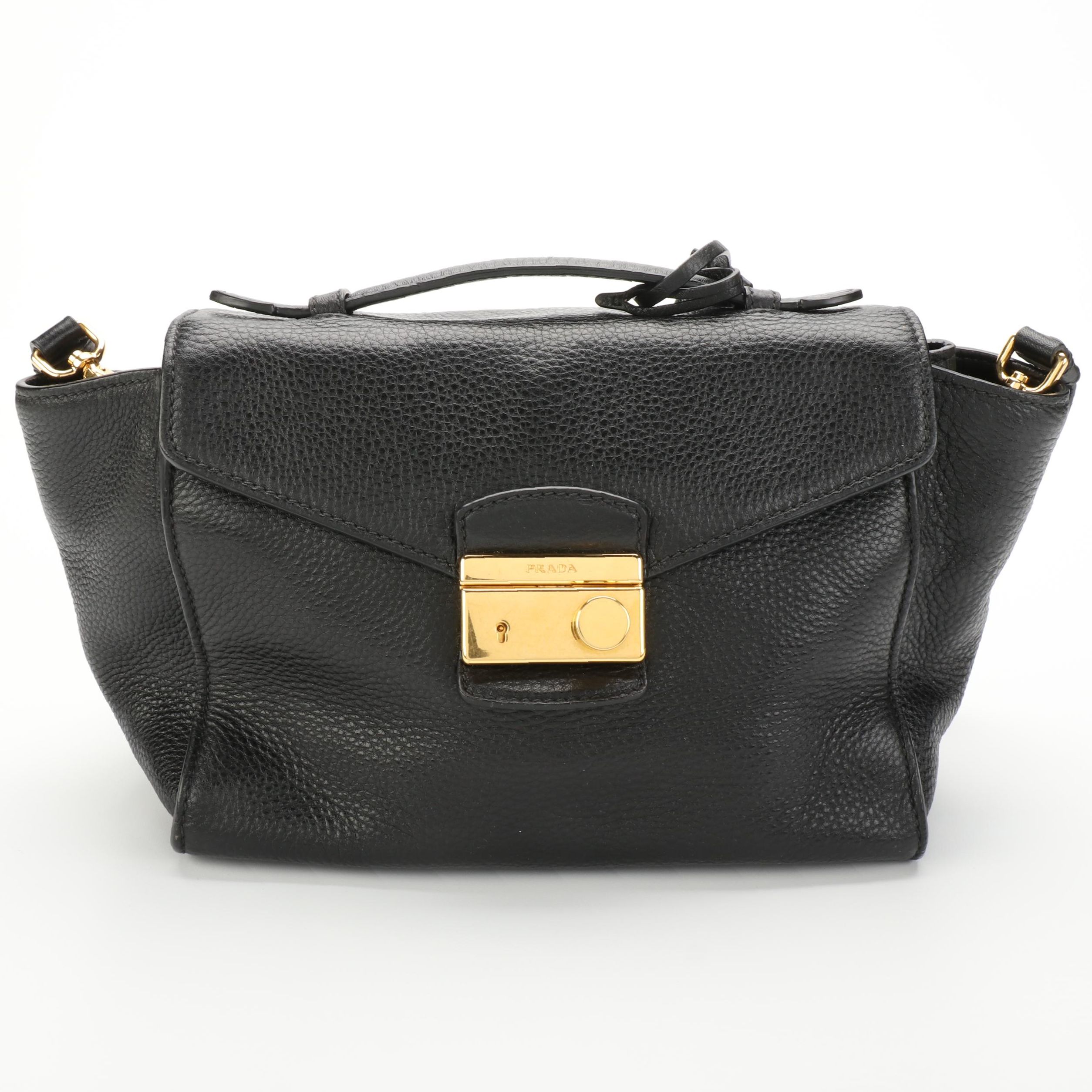 Prada Pattina Black Vitello Daino Convertible Shoulder Bag