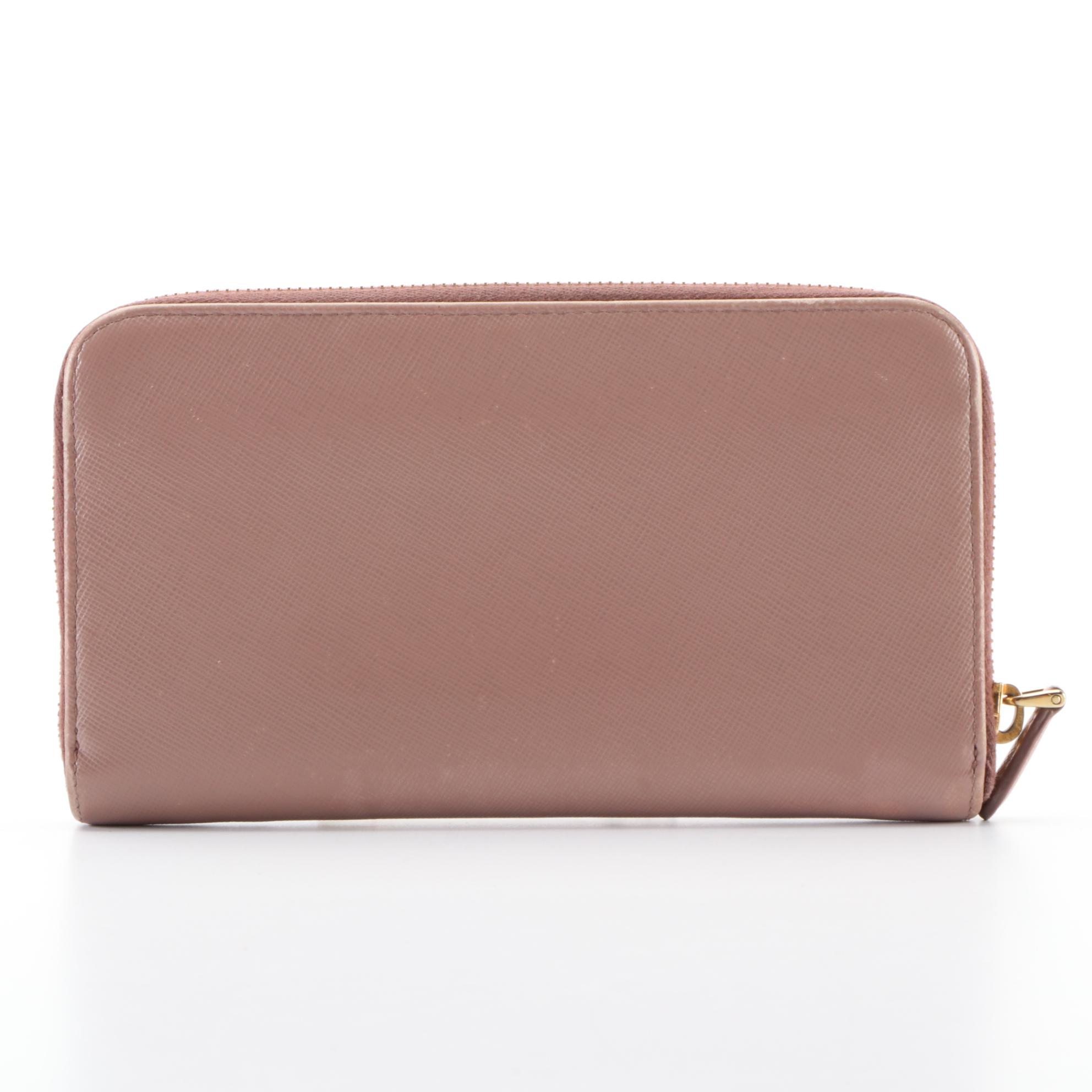 Prada Bow Saffiano Leather Zip Around Wallet