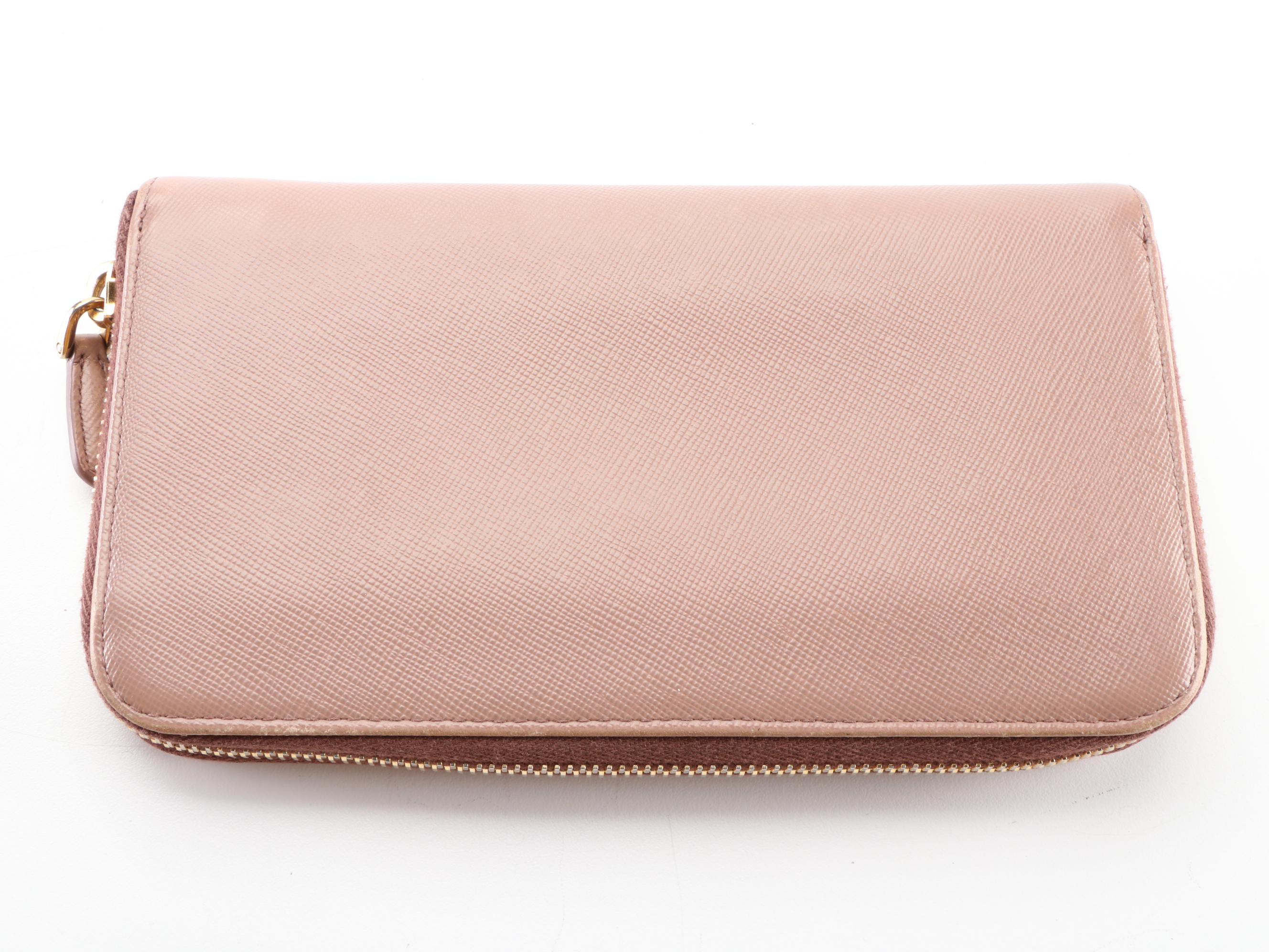 Prada Bow Saffiano Leather Zip Around Wallet