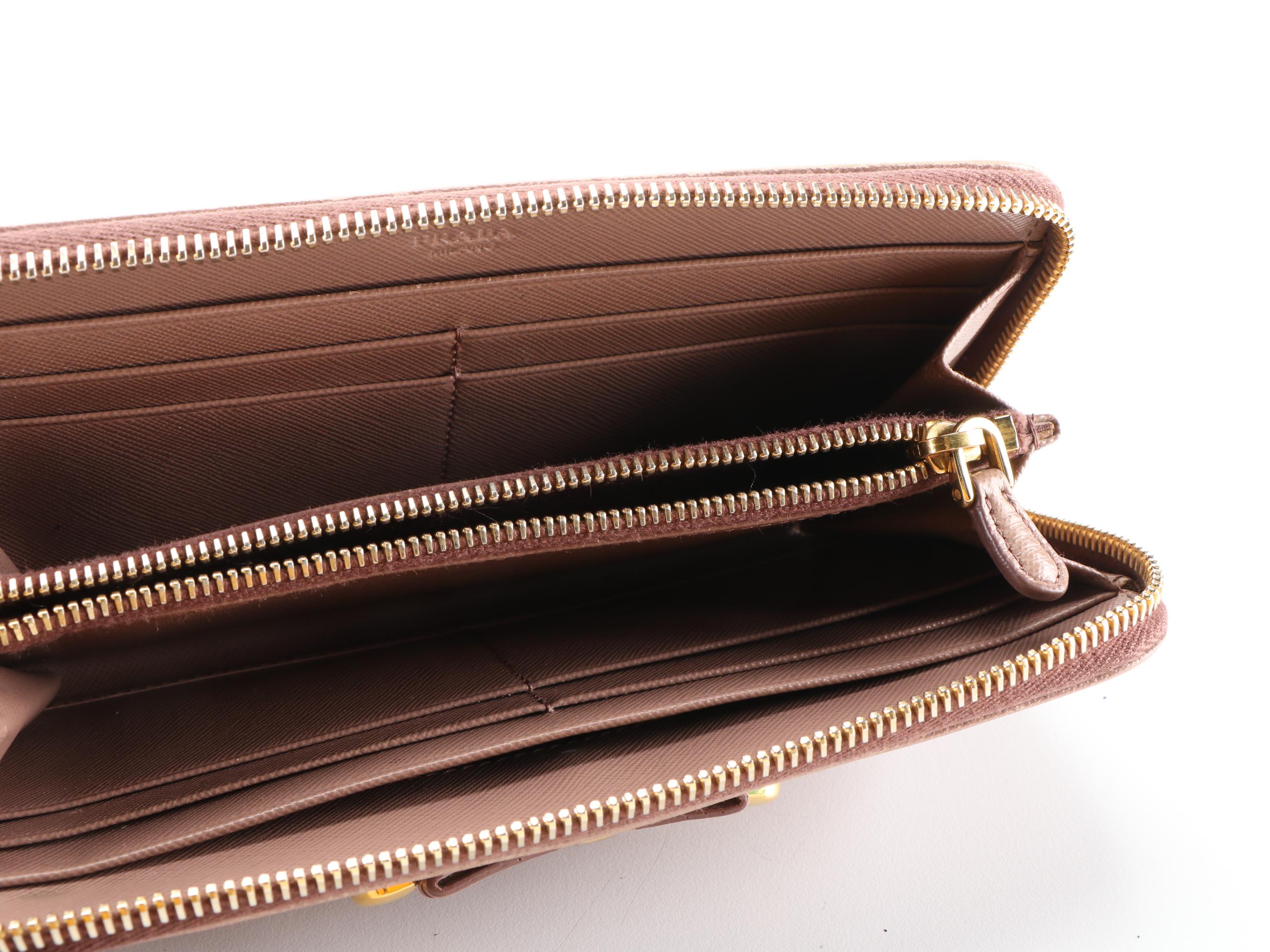 Prada Bow Saffiano Leather Zip Around Wallet