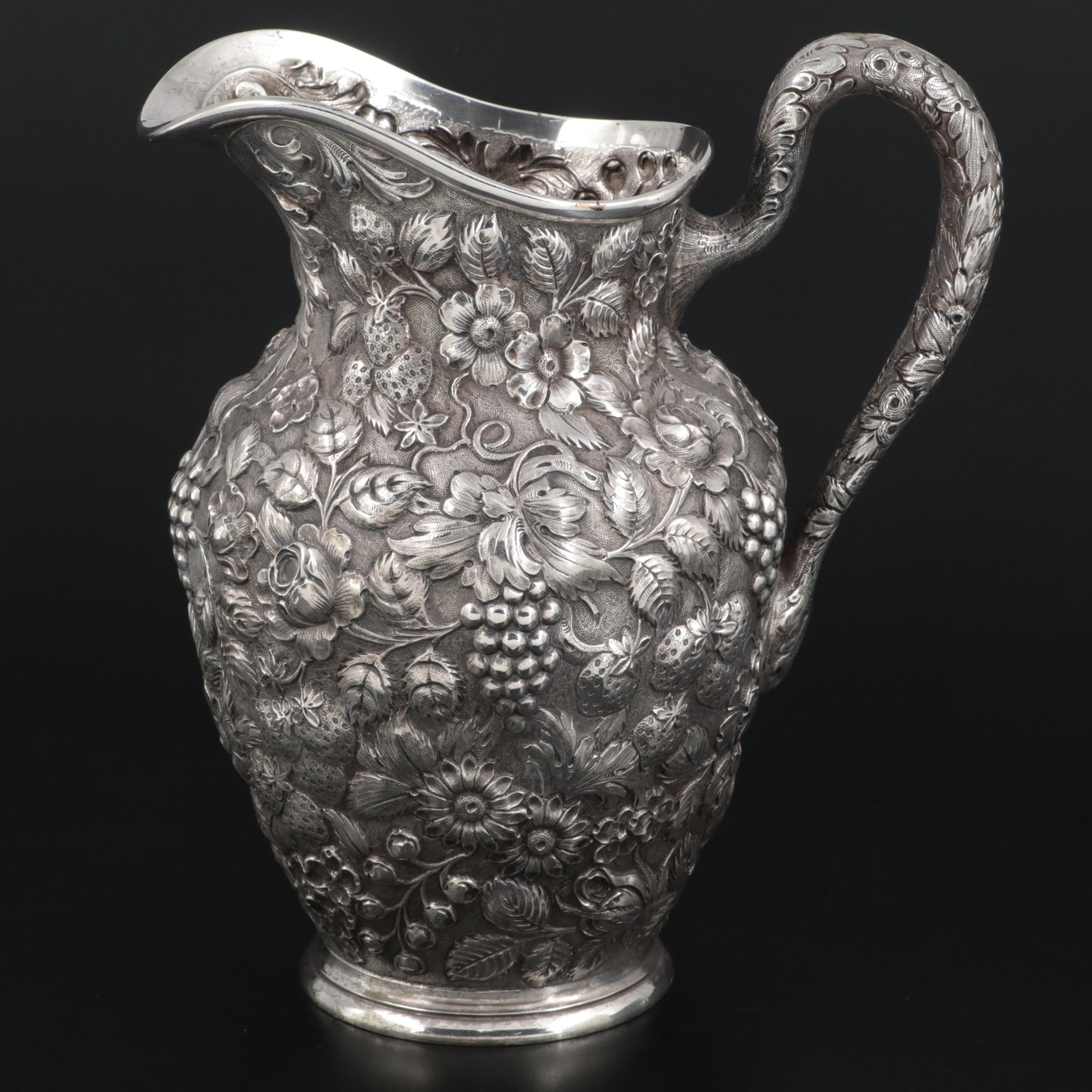 Loring Andrews of Cincinnati Sterling Silver Repoussé Pitcher, Early 20th C.