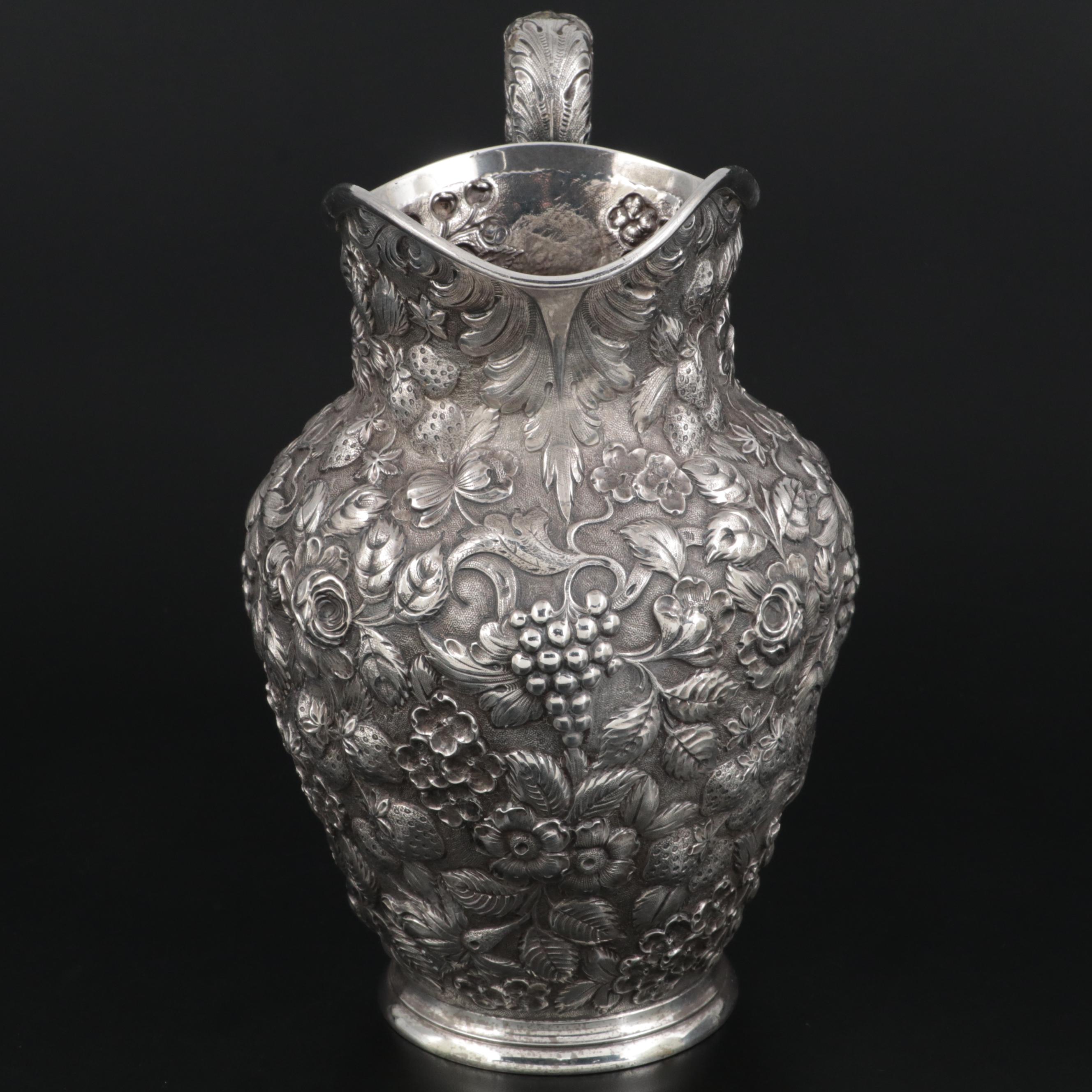 Loring Andrews of Cincinnati Sterling Silver Repoussé Pitcher, Early 20th C.