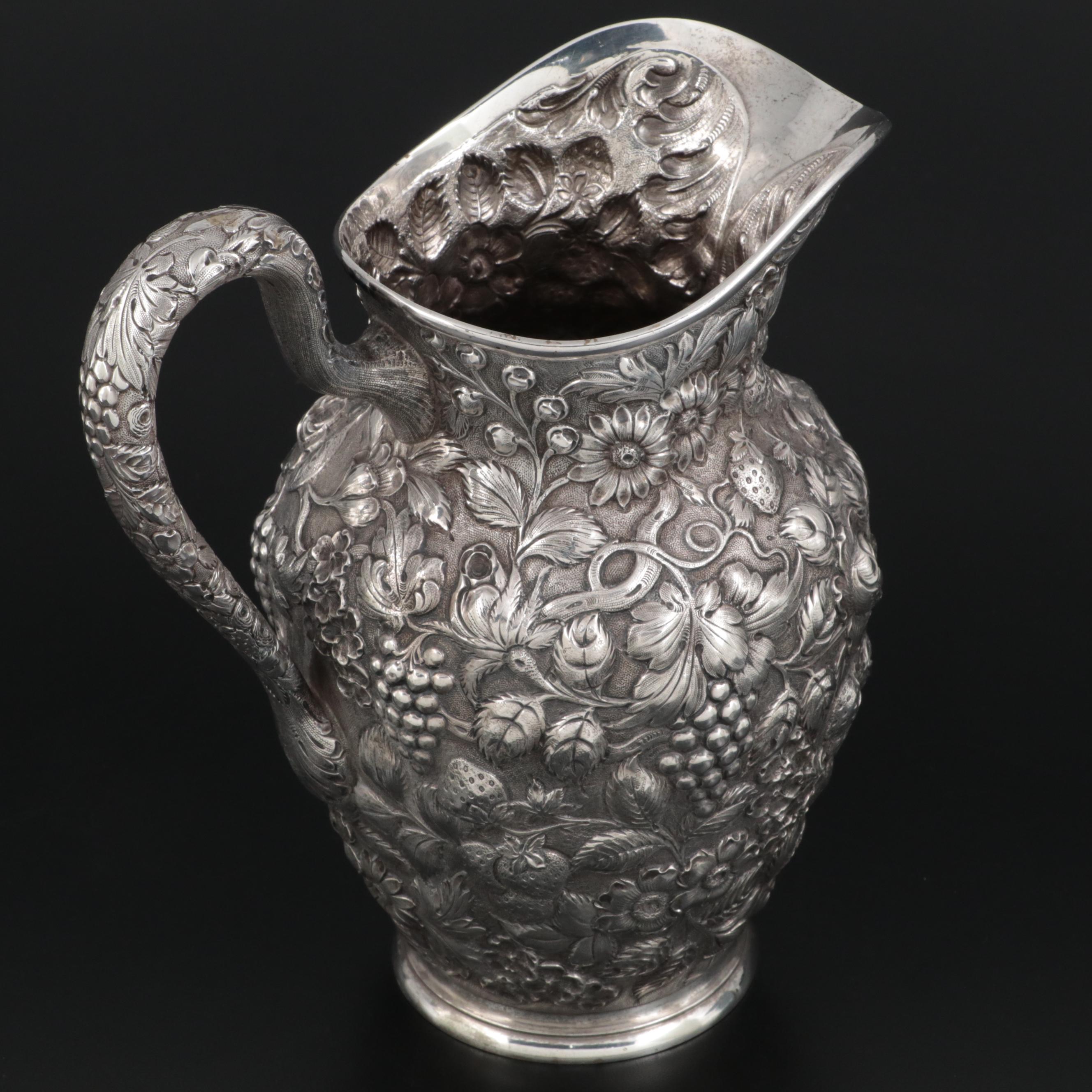 Loring Andrews of Cincinnati Sterling Silver Repoussé Pitcher, Early 20th C.