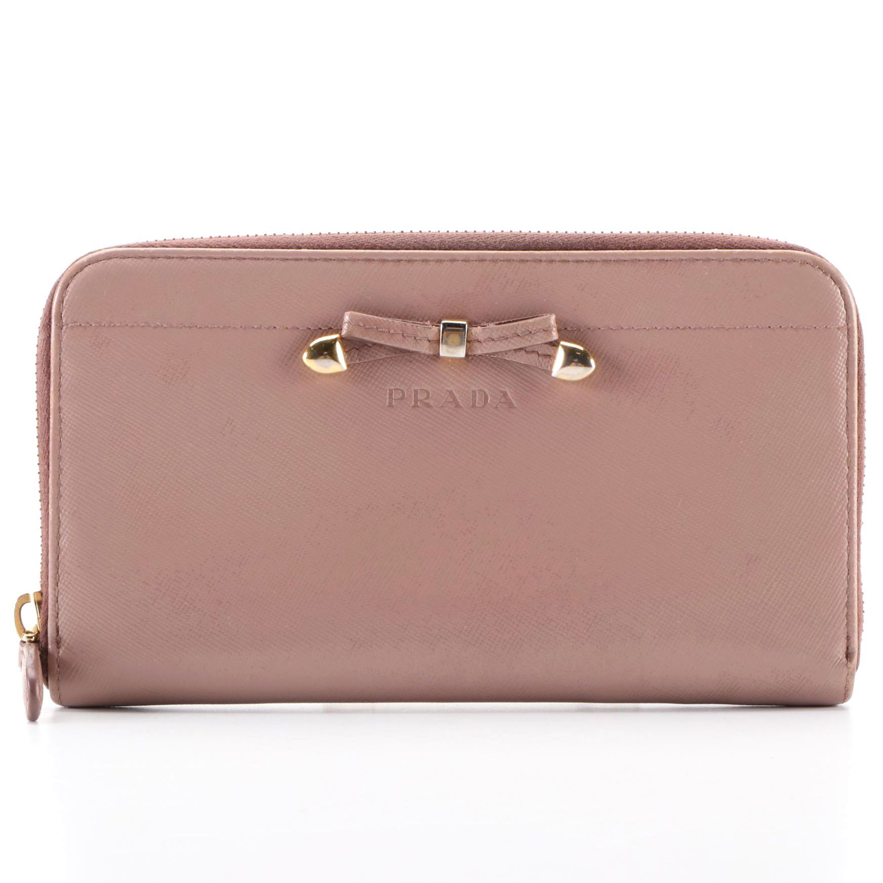 Prada Bow Saffiano Leather Zip Around Wallet
