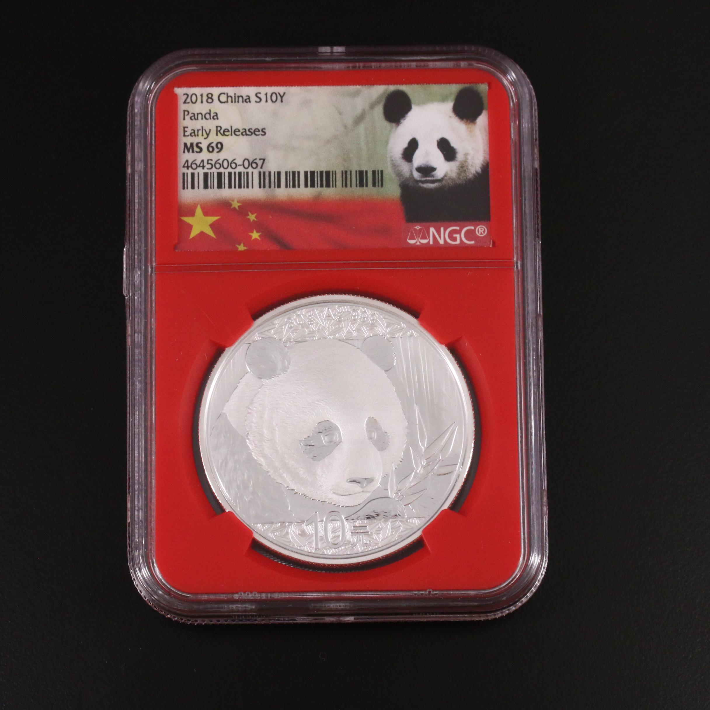 NGC Graded MS69 2018 China Panda 10 Yuan Silver Coin