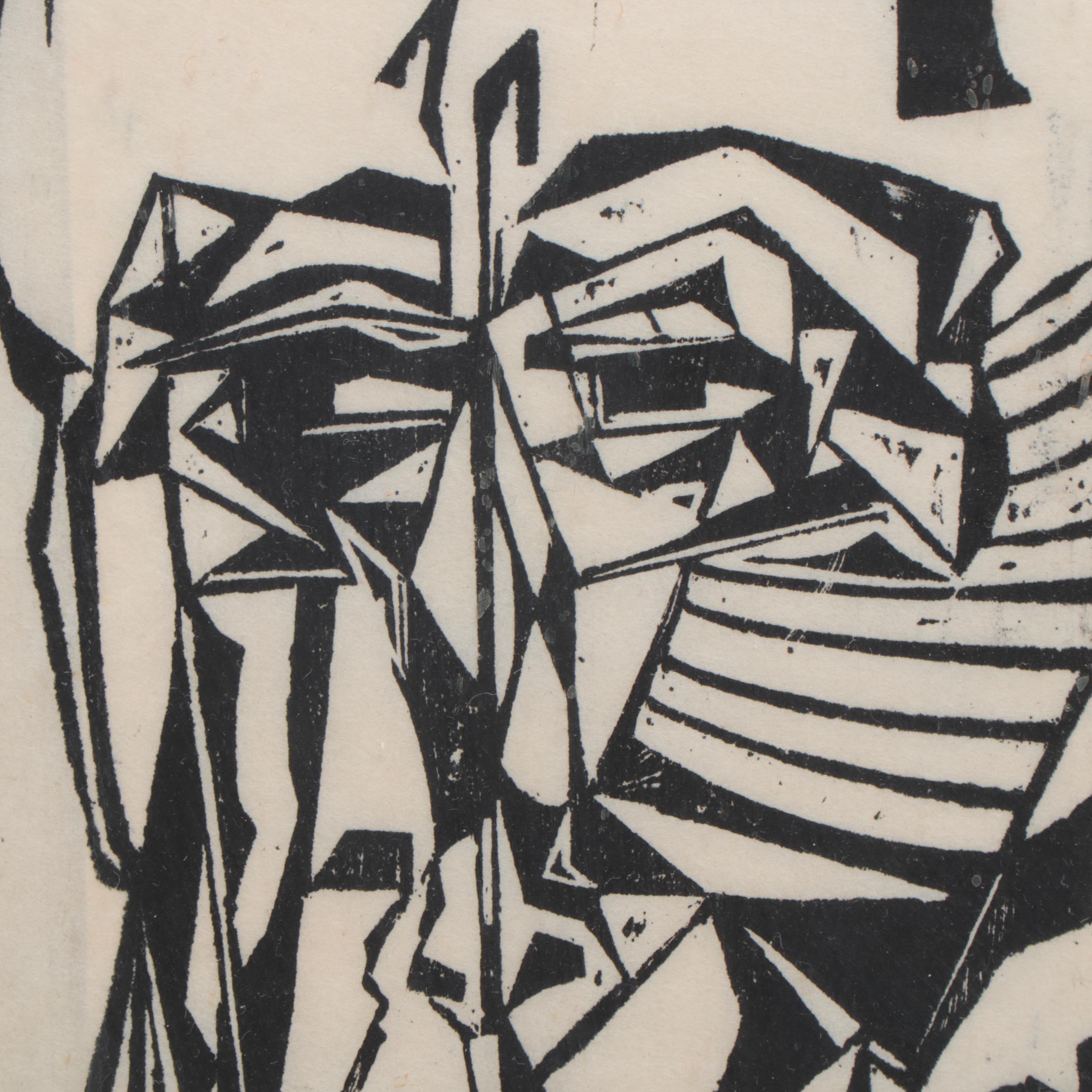 Phyllis Trager Hyman Cubist Style Portrait Woodcut