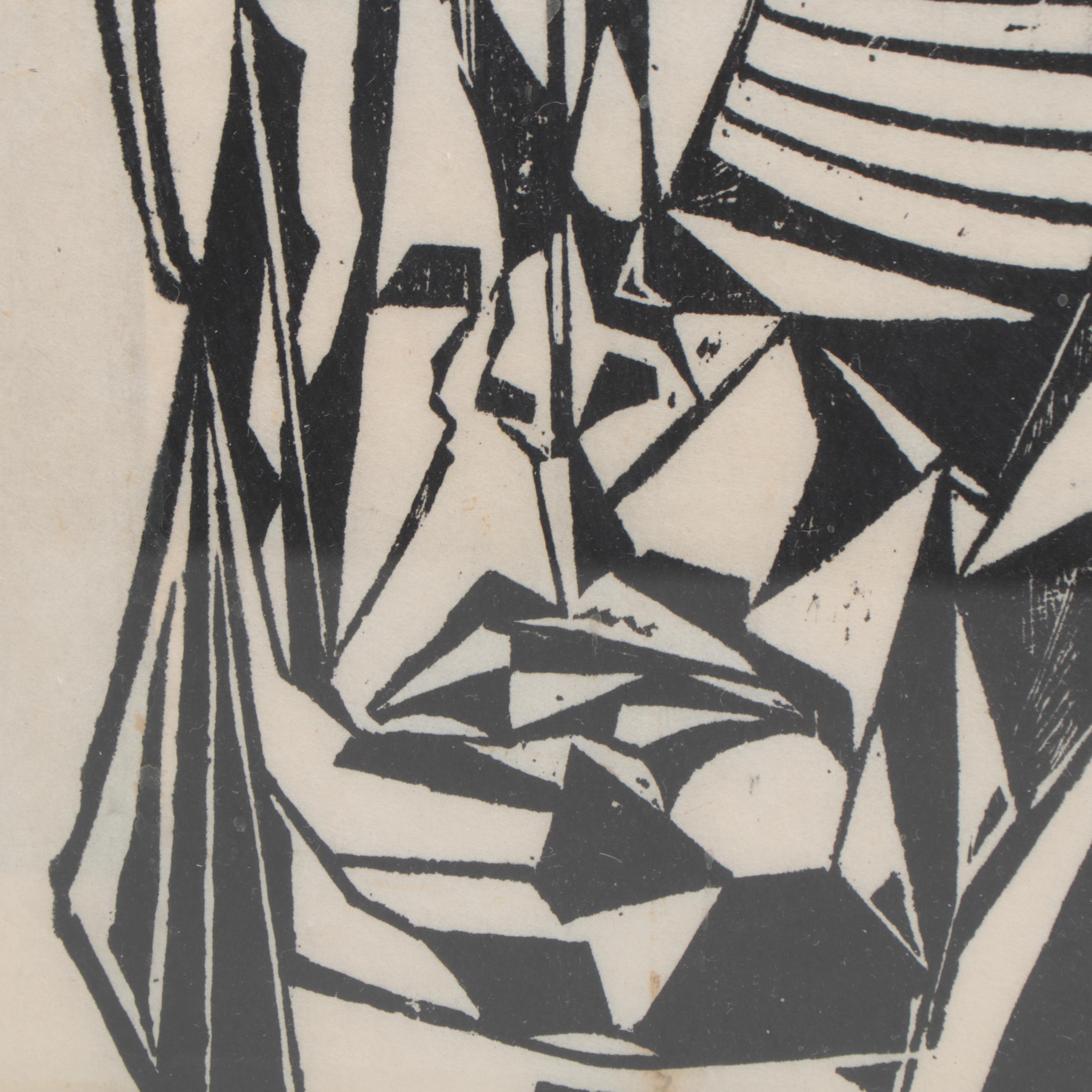 Phyllis Trager Hyman Cubist Style Portrait Woodcut