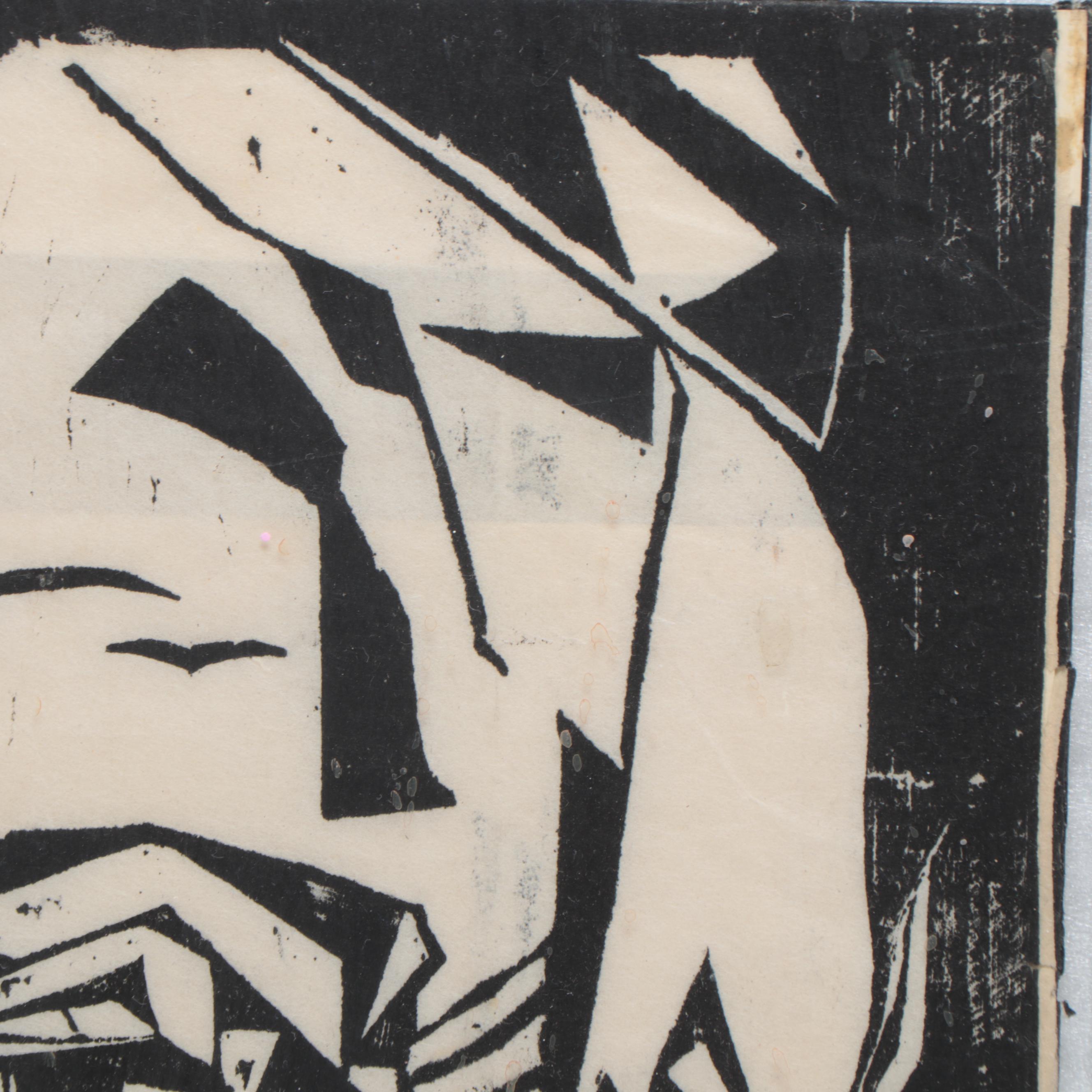 Phyllis Trager Hyman Cubist Style Portrait Woodcut