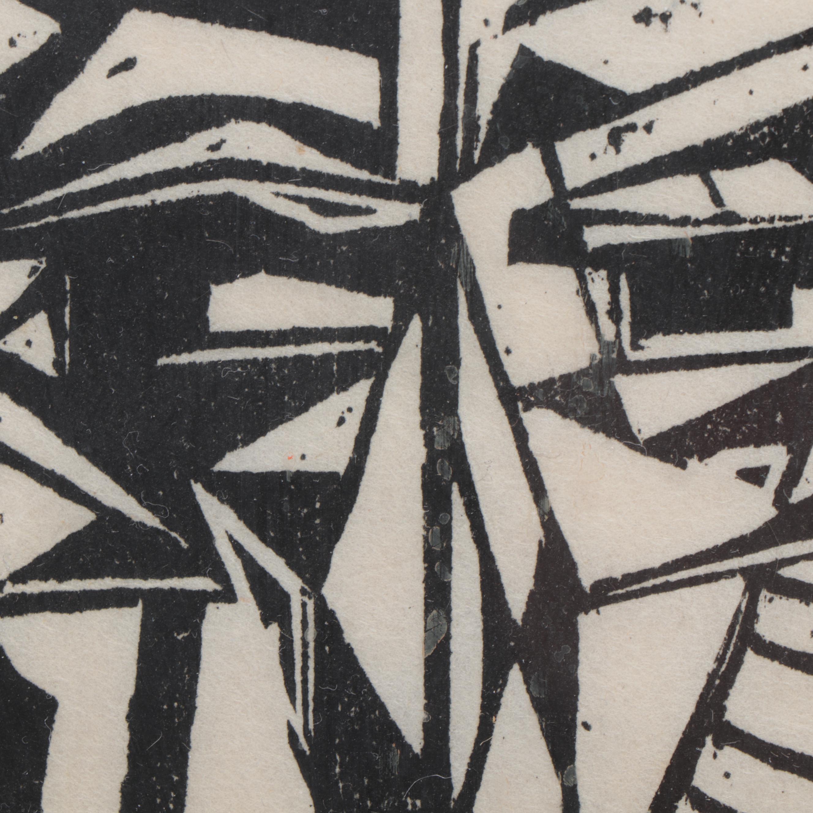 Phyllis Trager Hyman Cubist Style Portrait Woodcut