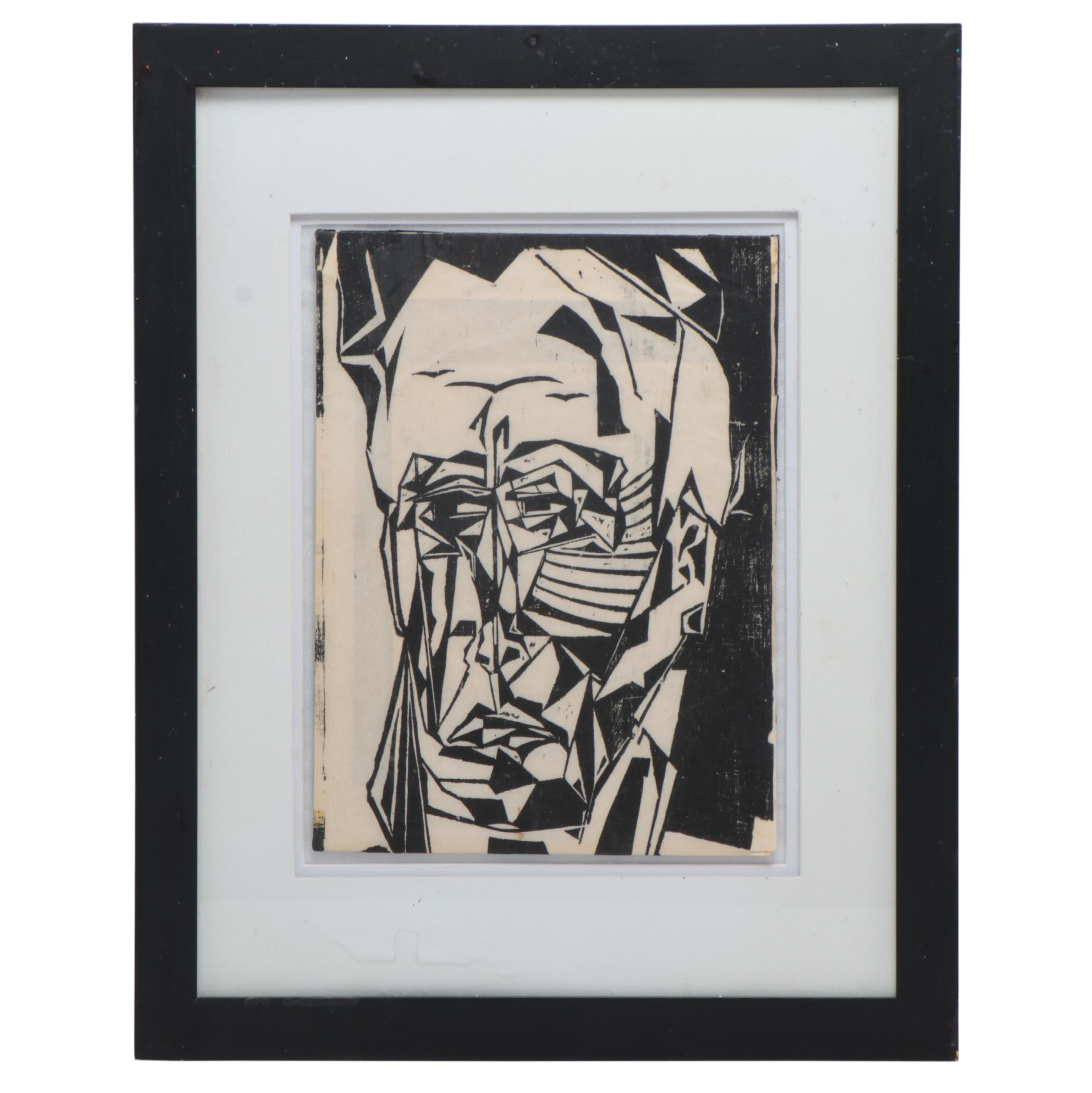 Phyllis Trager Hyman Cubist Style Portrait Woodcut