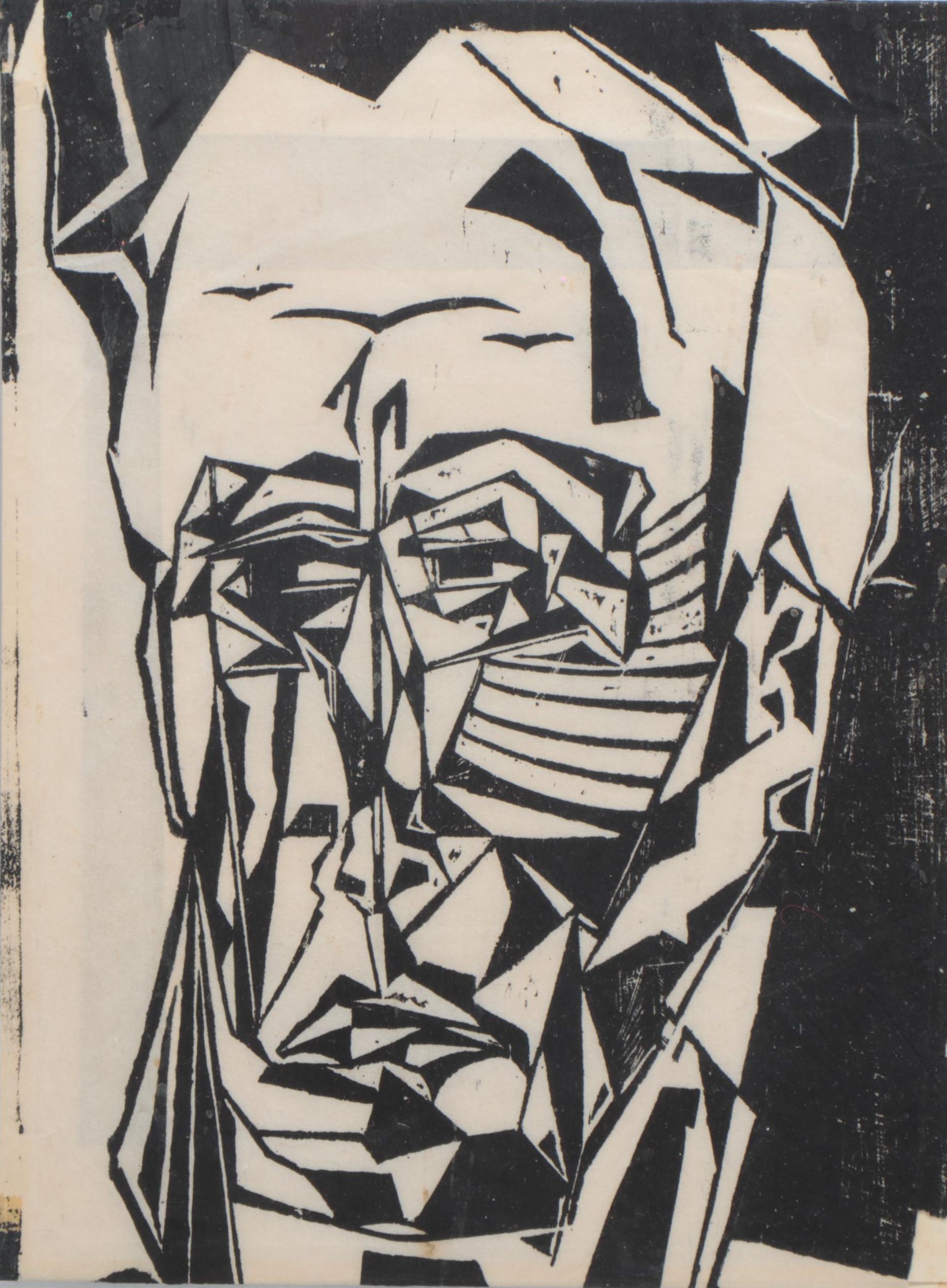 Phyllis Trager Hyman Cubist Style Portrait Woodcut