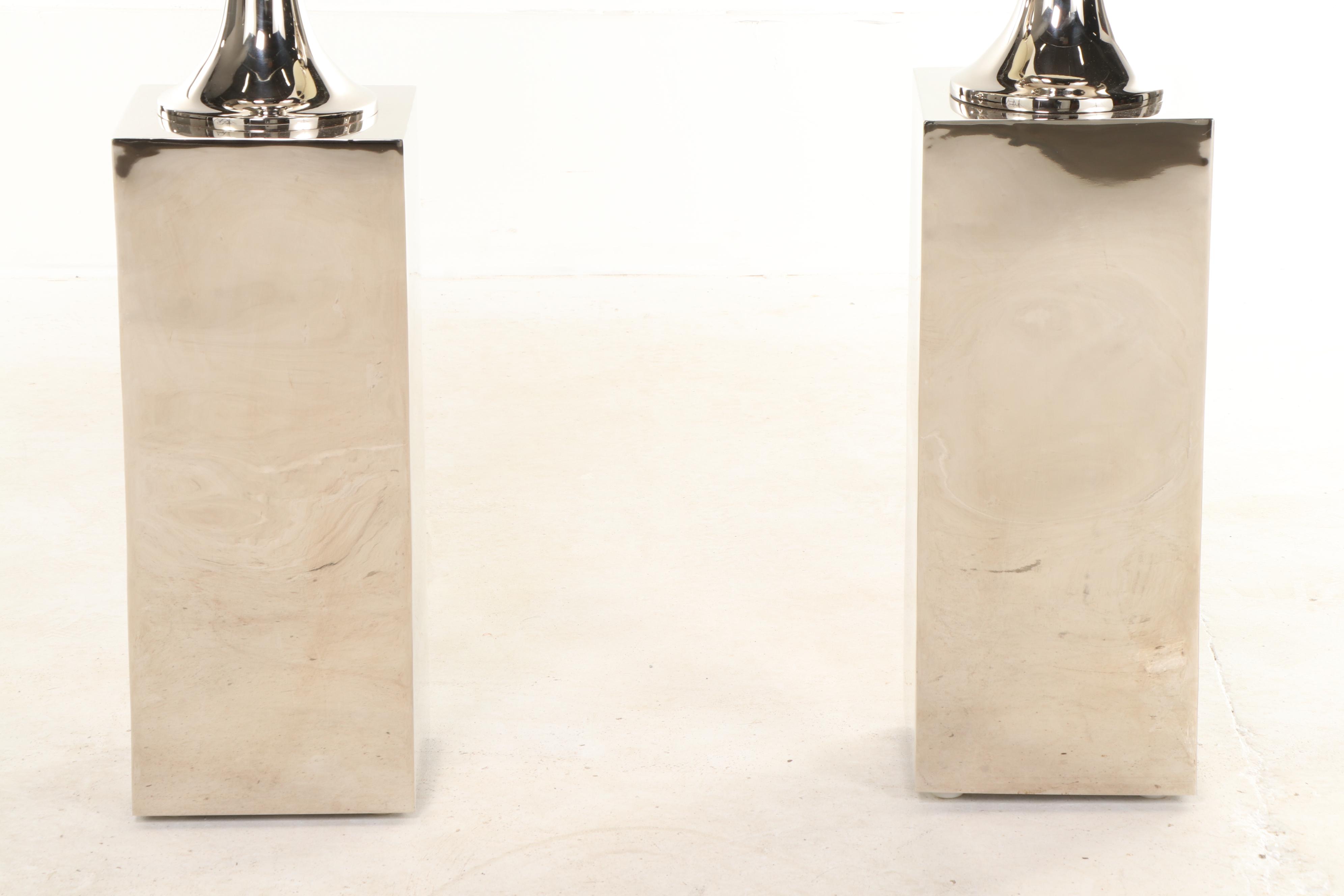 Pair of "Big Pill" Large-Scale Chrome Ball on Pedestal Floor Lamps