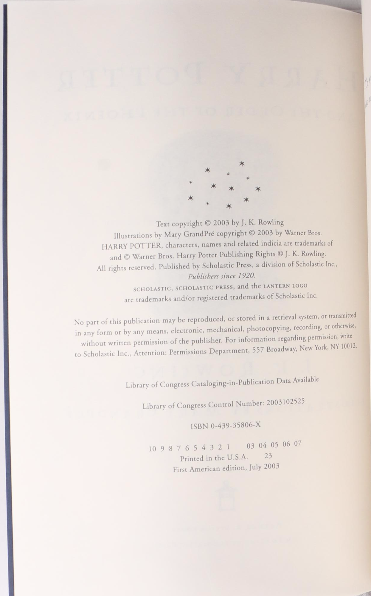 First American Edition "Harry Potter" Partial Series by J. K. Rowling