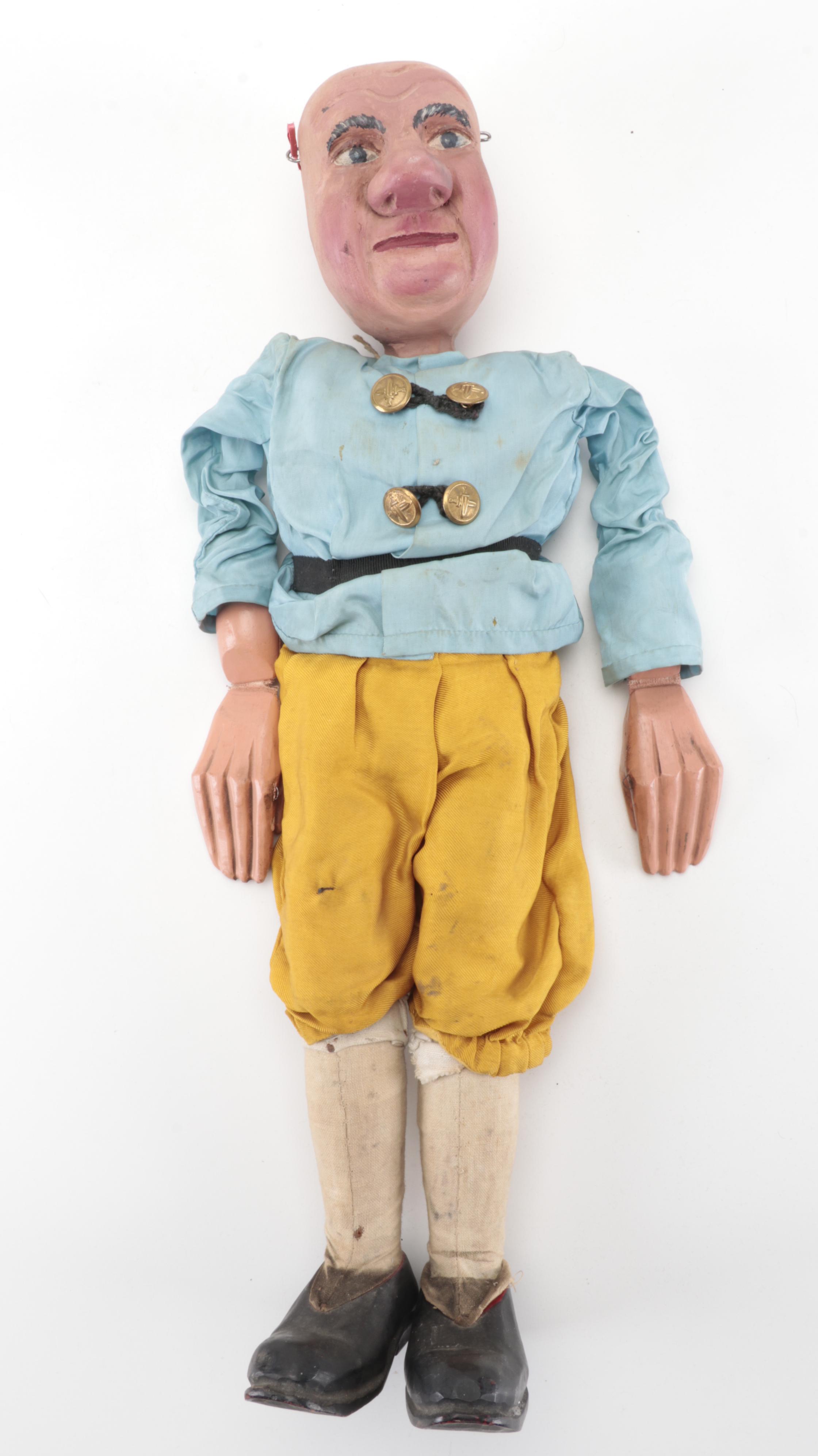 Handmade Wood and Papier-Mâché Marionettes and Puppets, Early to Mid-20th C.