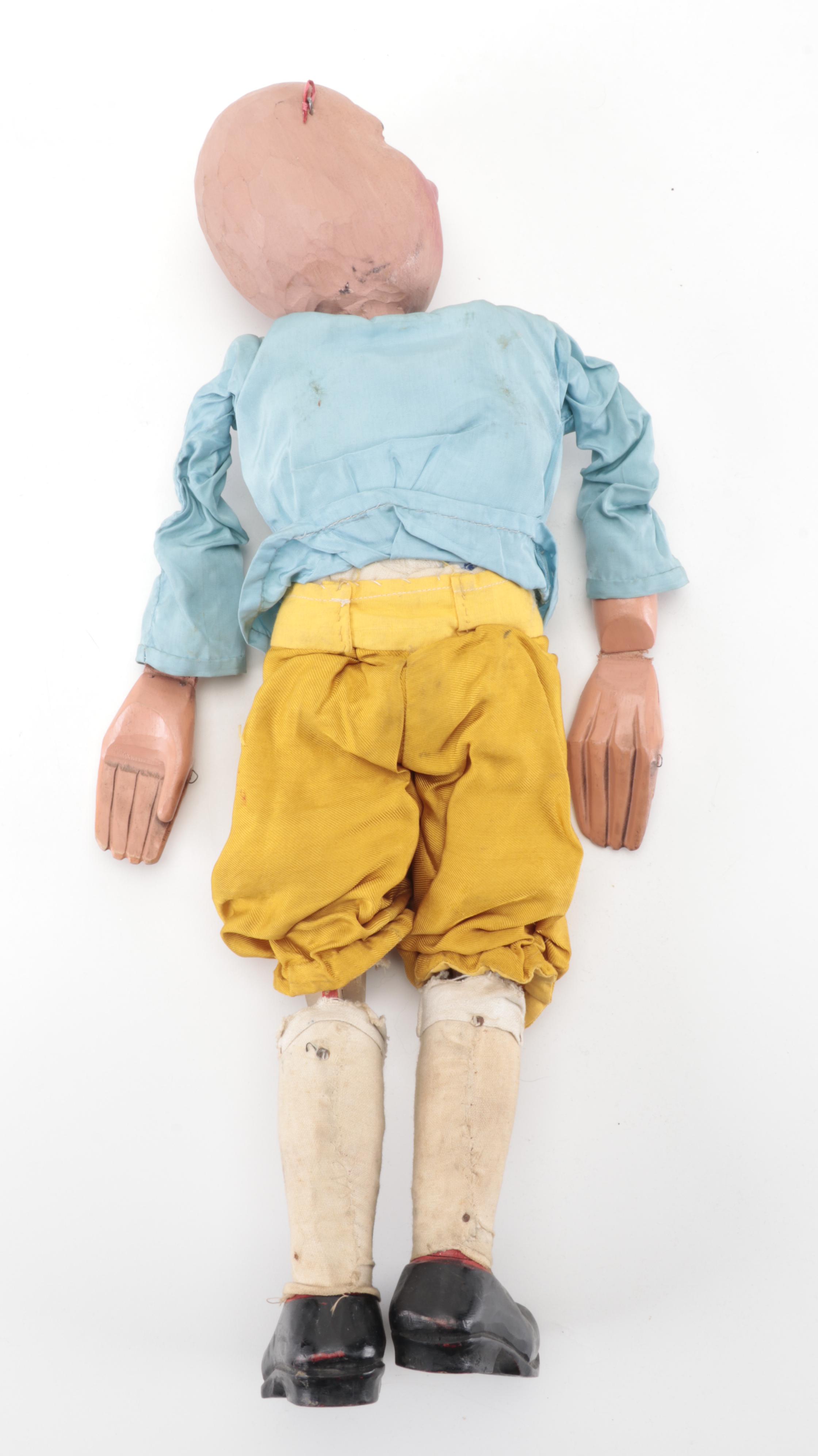 Handmade Wood and Papier-Mâché Marionettes and Puppets, Early to Mid-20th C.