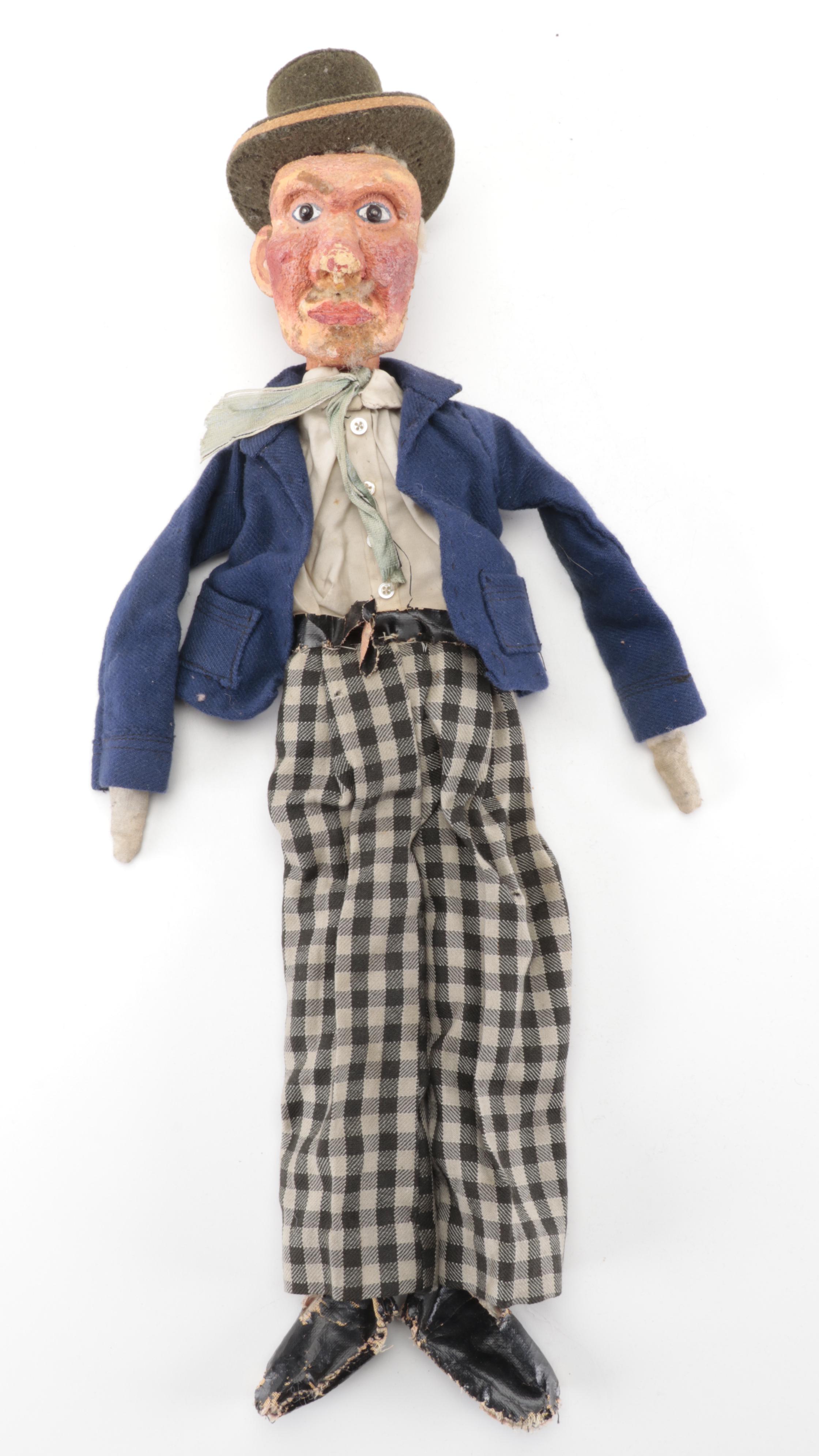 Handmade Wood and Papier-Mâché Marionettes and Puppets, Early to Mid-20th C.