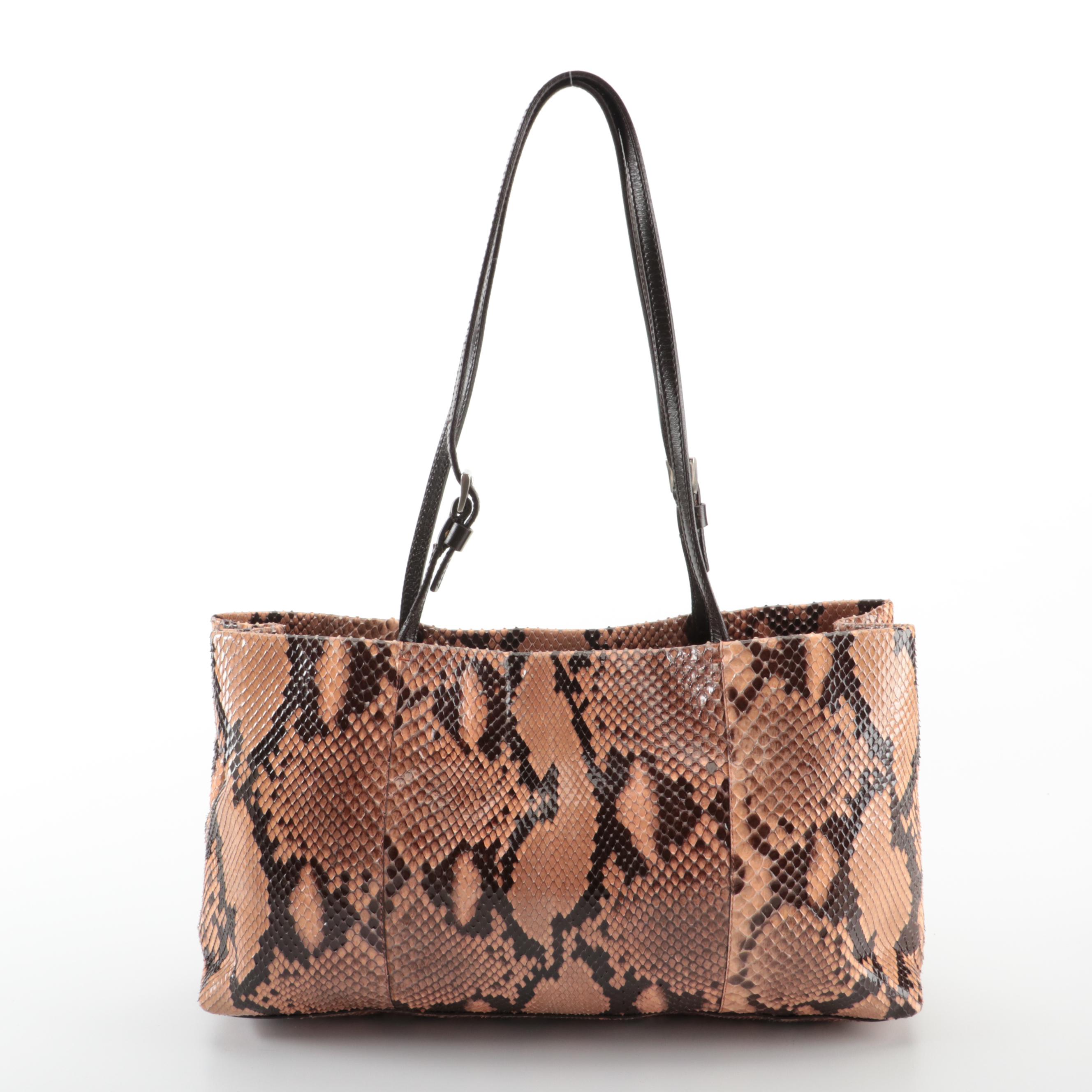 Prada Medium Shoulder Bag in Python Skin and Dark Brown Leather
