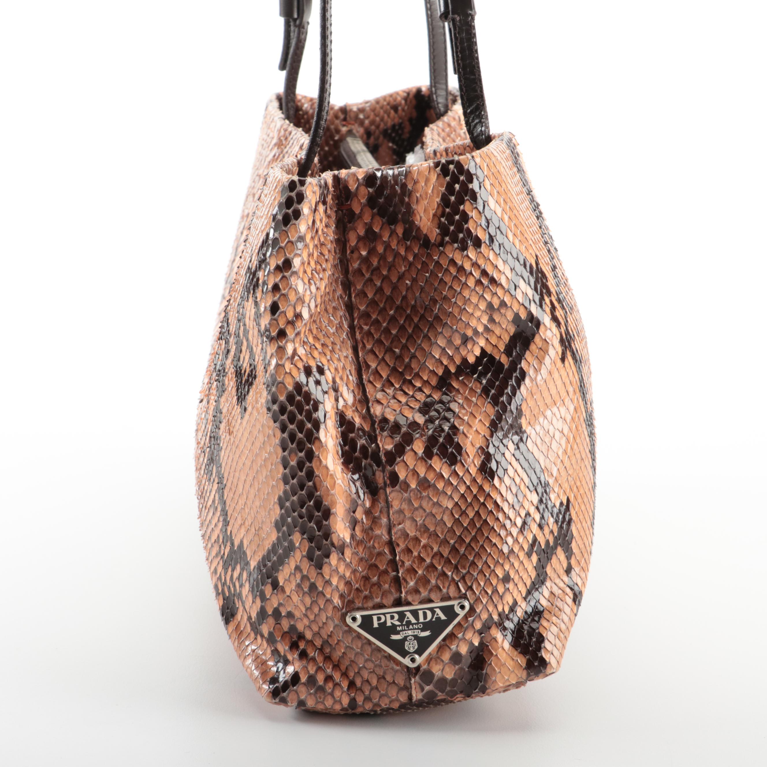 Prada Medium Shoulder Bag in Python Skin and Dark Brown Leather