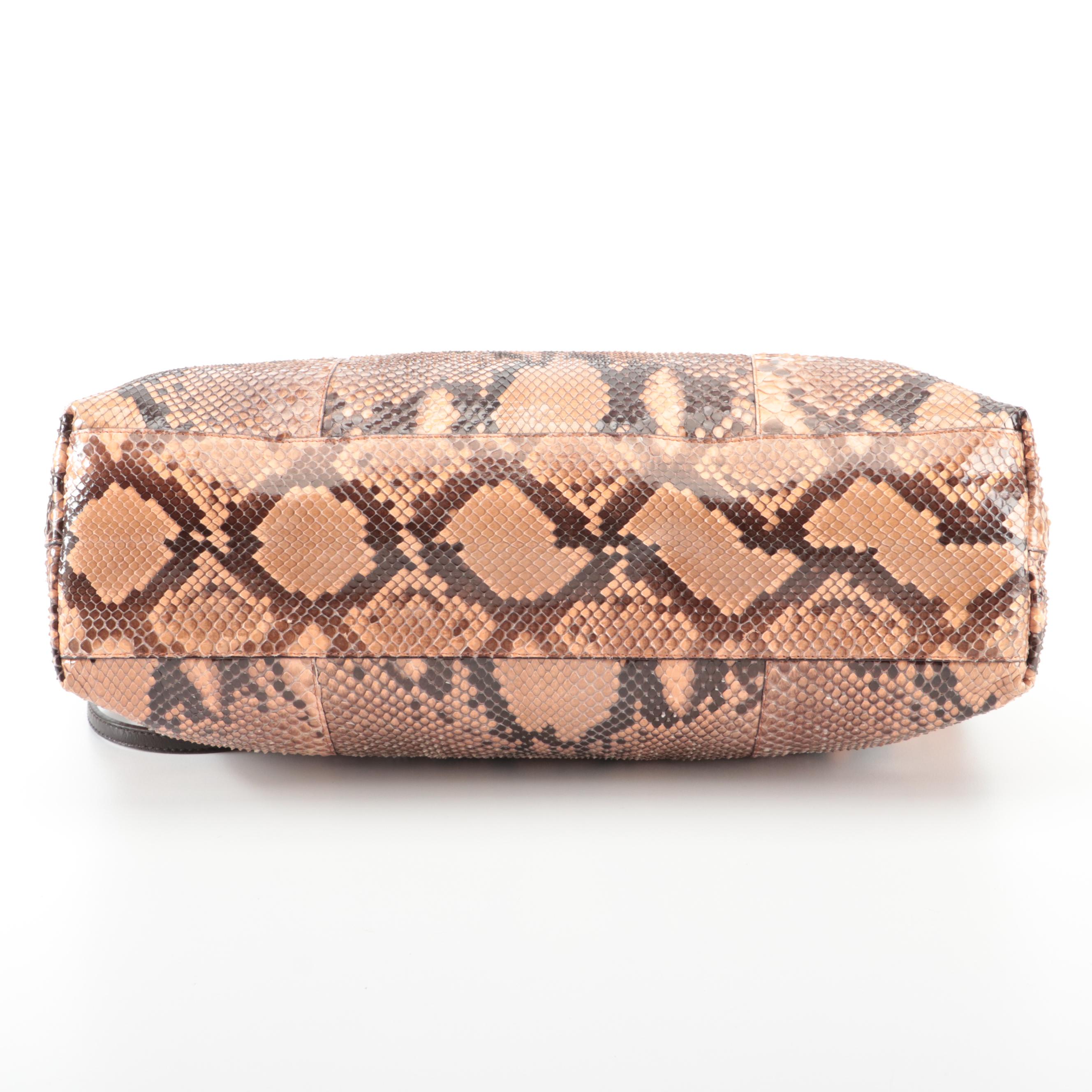 Prada Medium Shoulder Bag in Python Skin and Dark Brown Leather