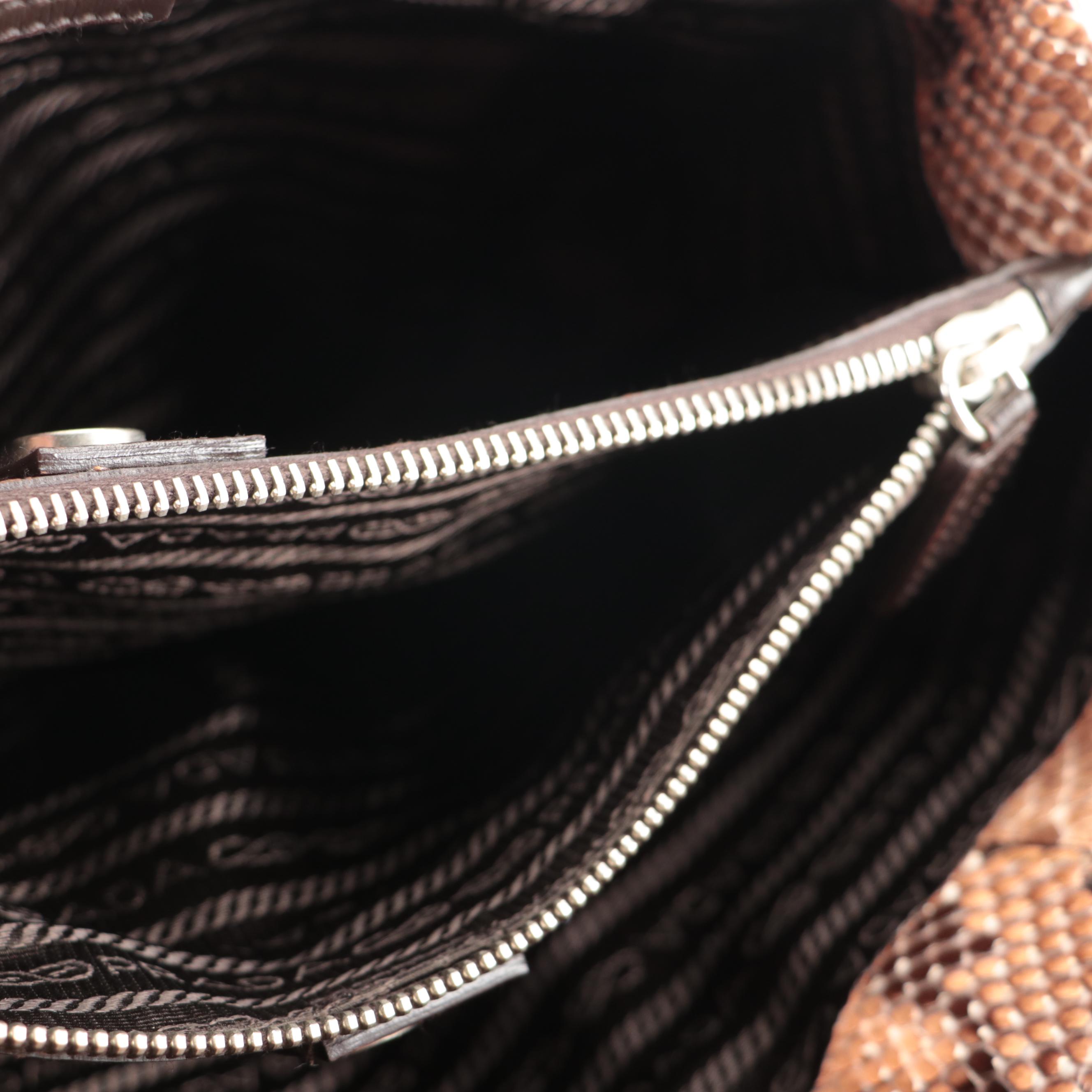 Prada Medium Shoulder Bag in Python Skin and Dark Brown Leather